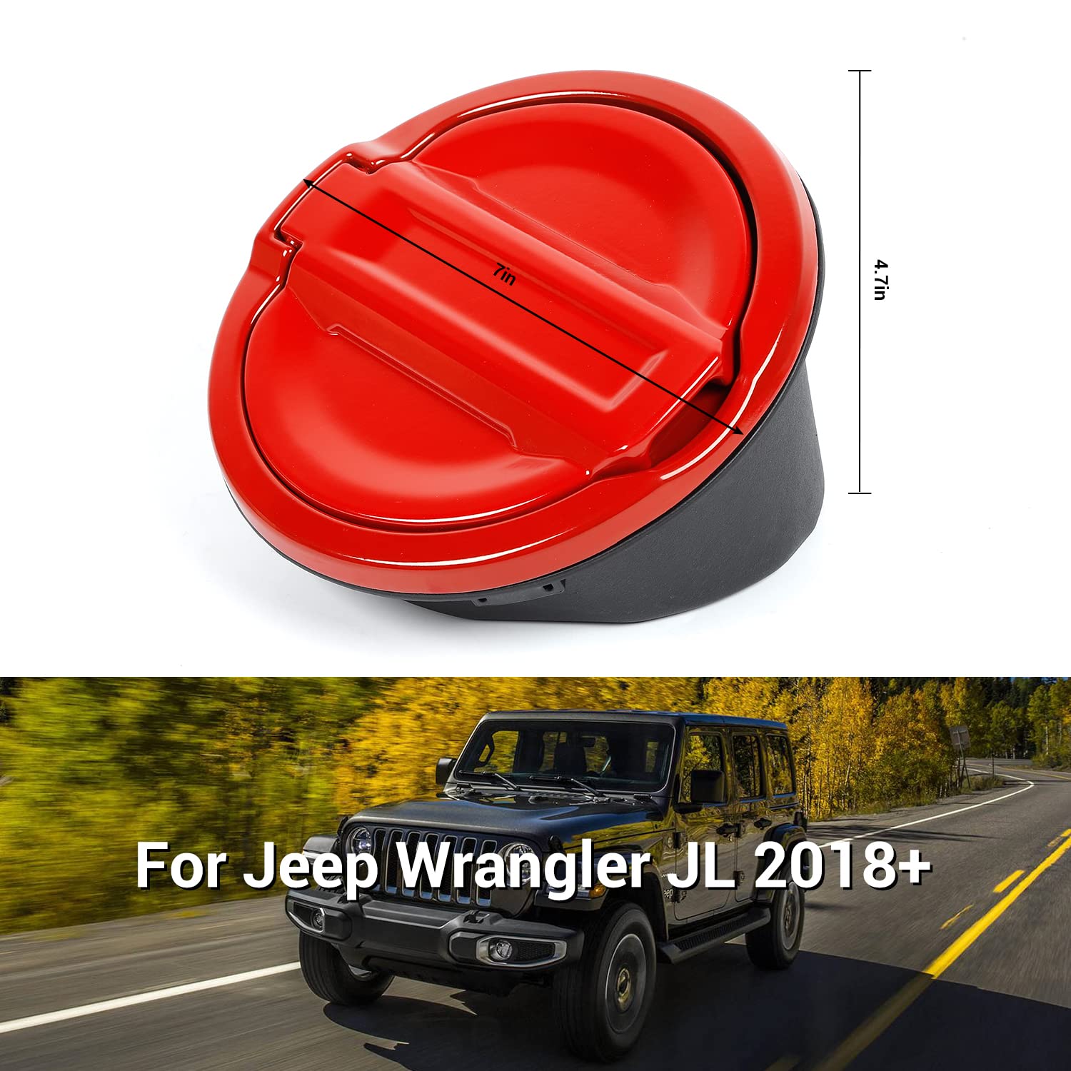 JWWY Aluminum Alloy Fuel Tank Cover Gas Cap for 2018-2025 Jeep Wrangler JL (2/4 Door) - Durable Exterior Accessory in Red | Perfect for Off-Roading & Car Customization