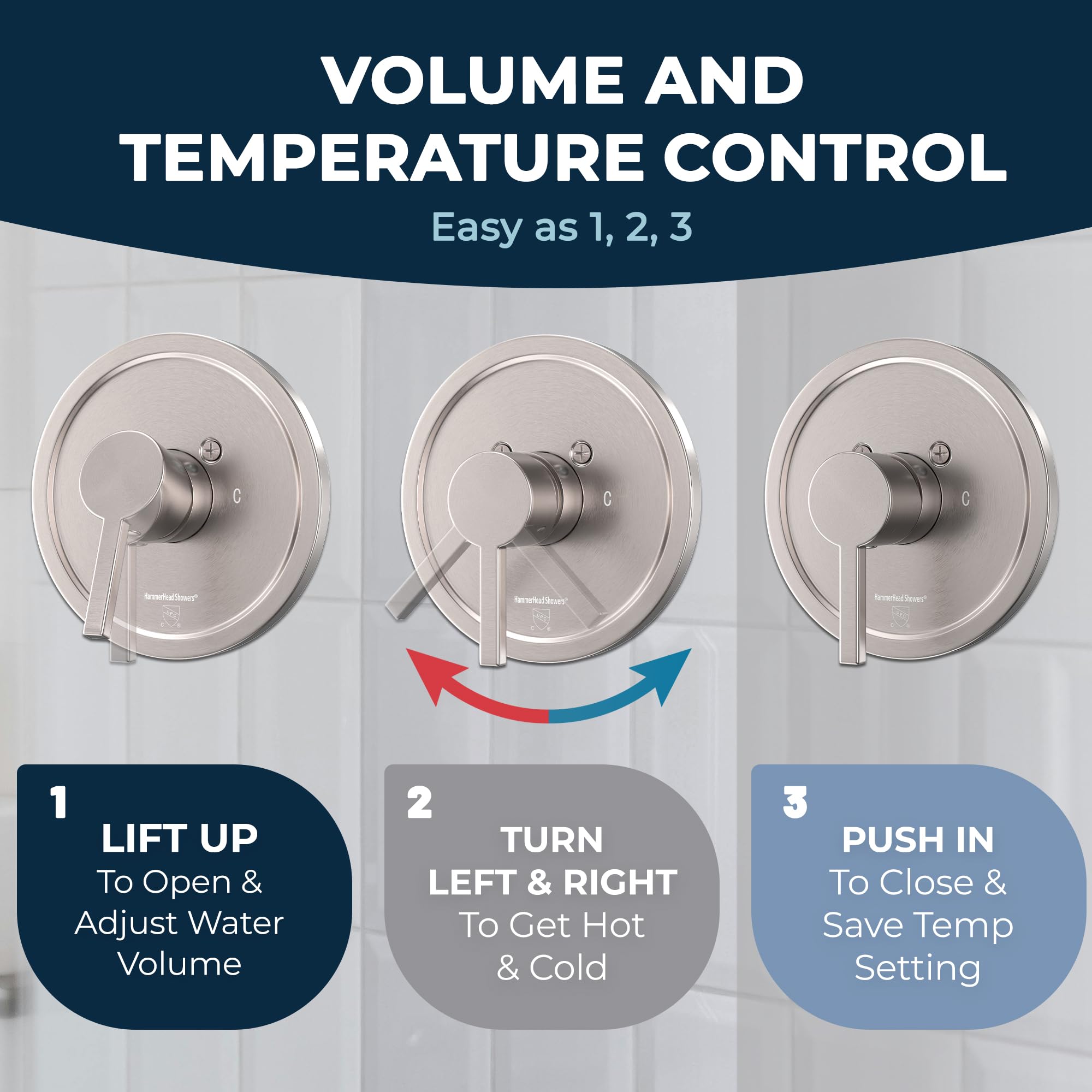 HammerHead Showers® ALL METAL Single-Handle Shower Valve & Trim Kit in Brushed Nickel - Pressure Balance Valve with Temperature & Volume Control - Complete Rough-In Shower System for Bathroom Remodel & New Construction - Perfect for Modern Home Upgrades & Spa-Like Shower Experience