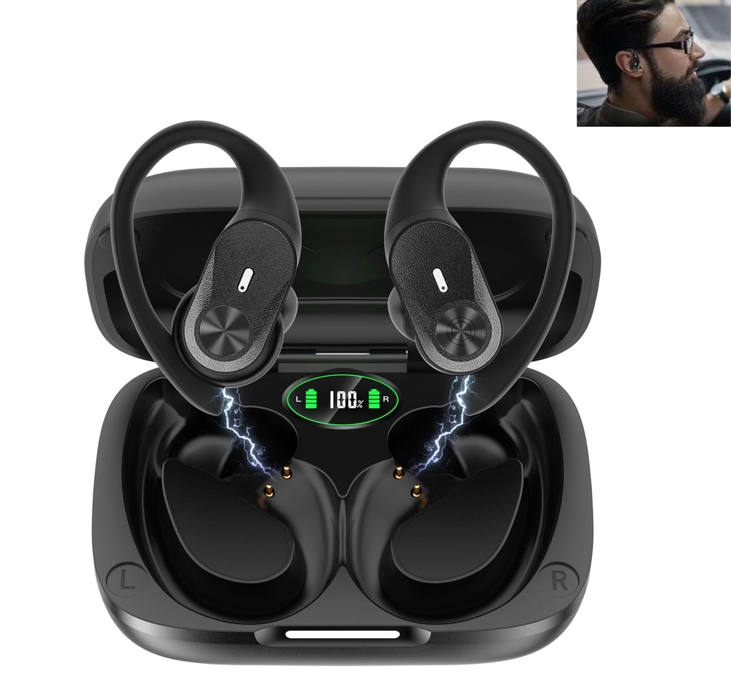 Wireless Bluetooth Gaming Earbuds with 48H Playtime & Charging Case - Stereo Sports Earphones with Earhooks for Running, Workouts - Compatible with Android, iPhone, PC, Laptop (Perfect for Gaming, Gym & Travel)
