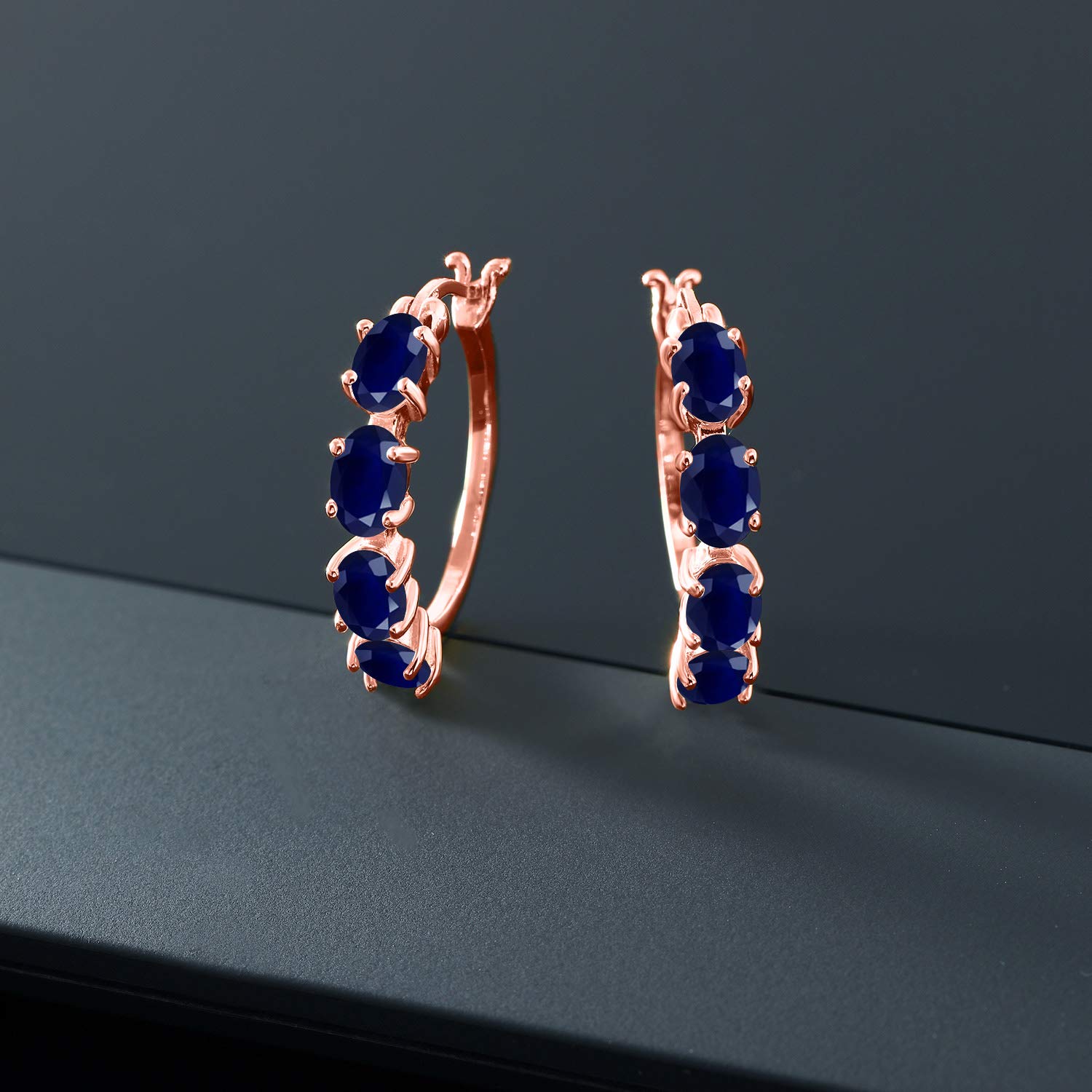 Gem Stone King 18K Rose Gold Plated Sterling Silver Oval Birthstone Hoop Earrings for Women | 6x4mm Oval Gemstone | 22mm (0.85 Inch) Hoops | Perfect for Birthdays, Anniversaries & Everyday Elegance