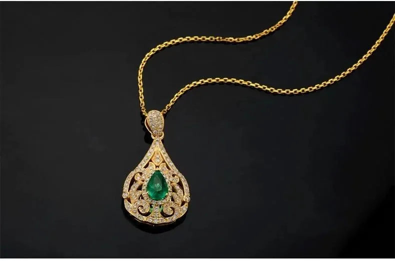 1.05ct Natural Emerald & 0.68ct Diamond Pendant in 18K Yellow Gold - Elegant Gemstone Jewelry for Women, Perfect for Weddings, Anniversaries & Special Occasions