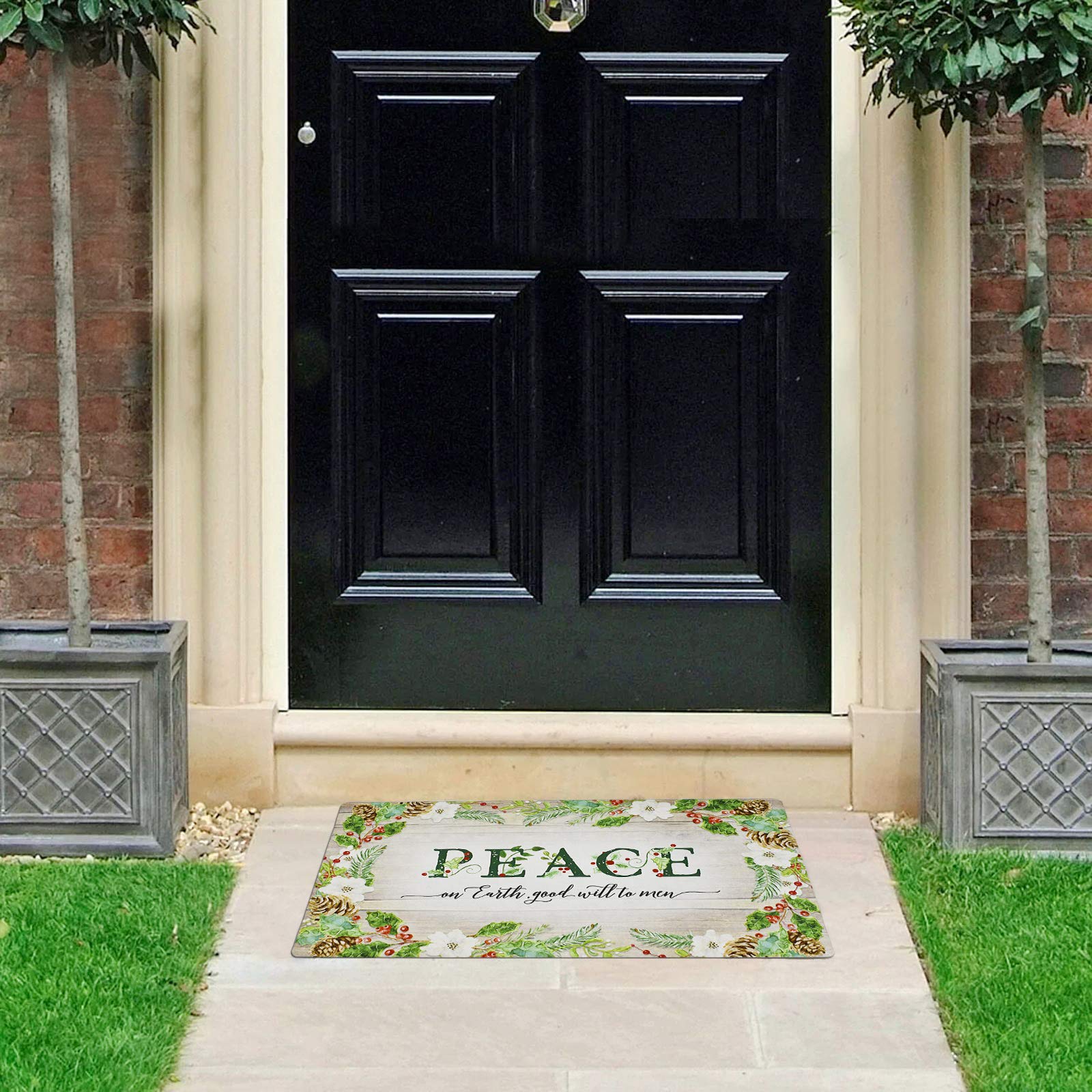 Premium Christmas Welcome Doormat - Non-Slip Rubber Backing, Low Profile Winter Holiday Entryway Mat for Front Door & Porch (28.75