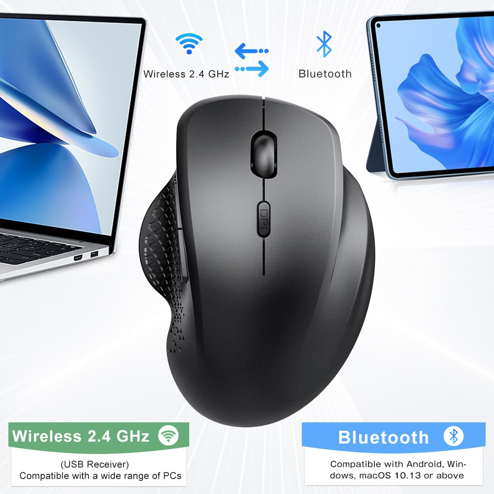 Wireless Mouse for Laptop - 2.4GHz Bluetooth Ergonomic Computer Mouse with USB Receiver, Rechargeable Portable PC Mouse for Windows Mac Notebook (White) | Perfect for Office, Home & Travel Use