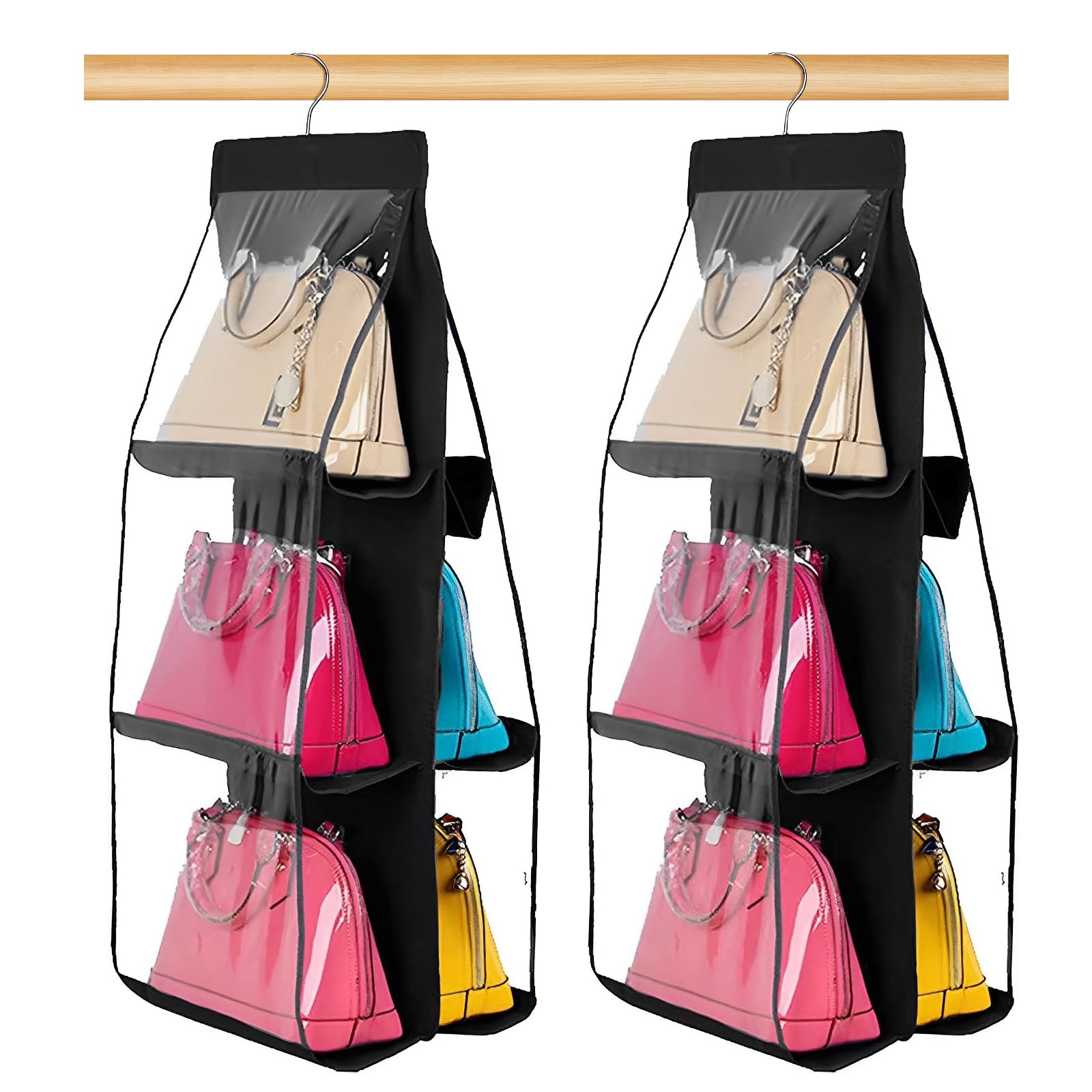 Hanging Handbag Organizer - 6 Large Pockets Dustproof Purse Storage for Closet & Wardrobe | Perfect for Handbags, Clutches & Accessories Organization