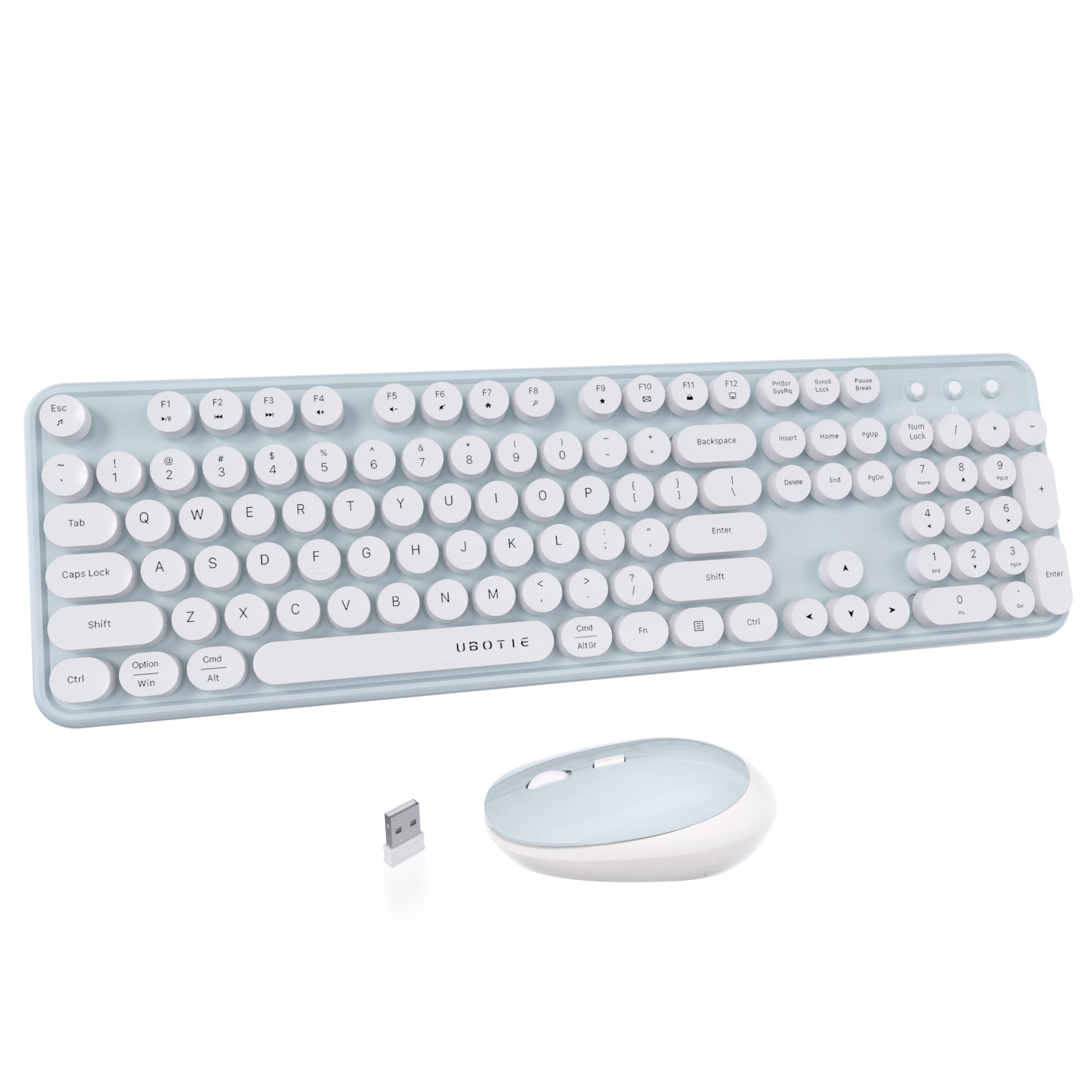 UBOTIE Wireless Keyboard and Mouse Combo - Colorful Typewriter-Style Flexible Keys, 2.4GHz Stable Connection, Full-Sized Office Keyboard with Optical Mouse (Green-White) for Home, Office, and Gaming Use