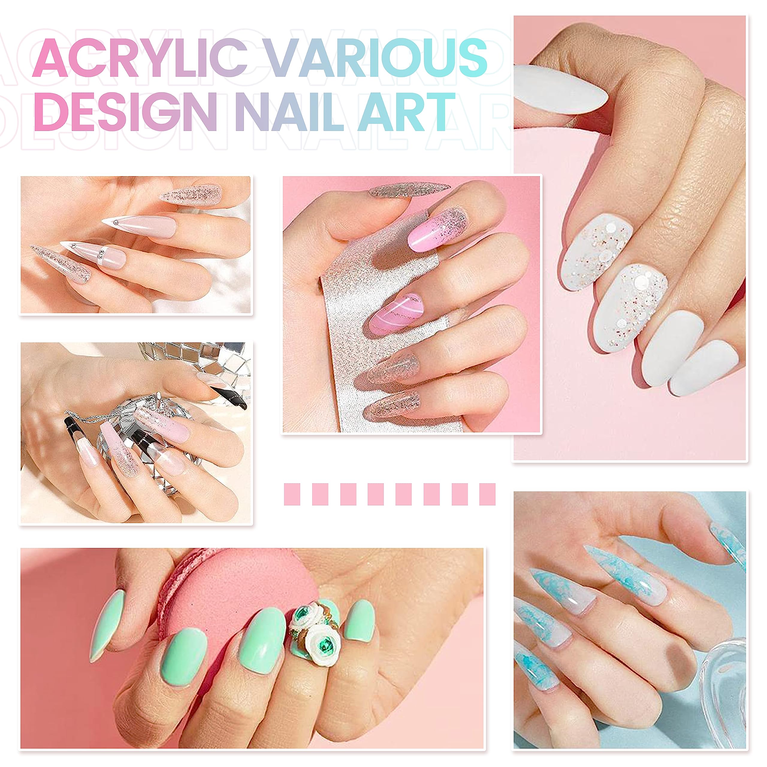 Professional Acrylic Nail Kit for Beginners - 8 Colors Acrylic Powder, Nail Liquid, Brush & Complete Tools Set | DIY Salon-Quality Manicures at Home, Perfect for Nail Art & False Nail Application