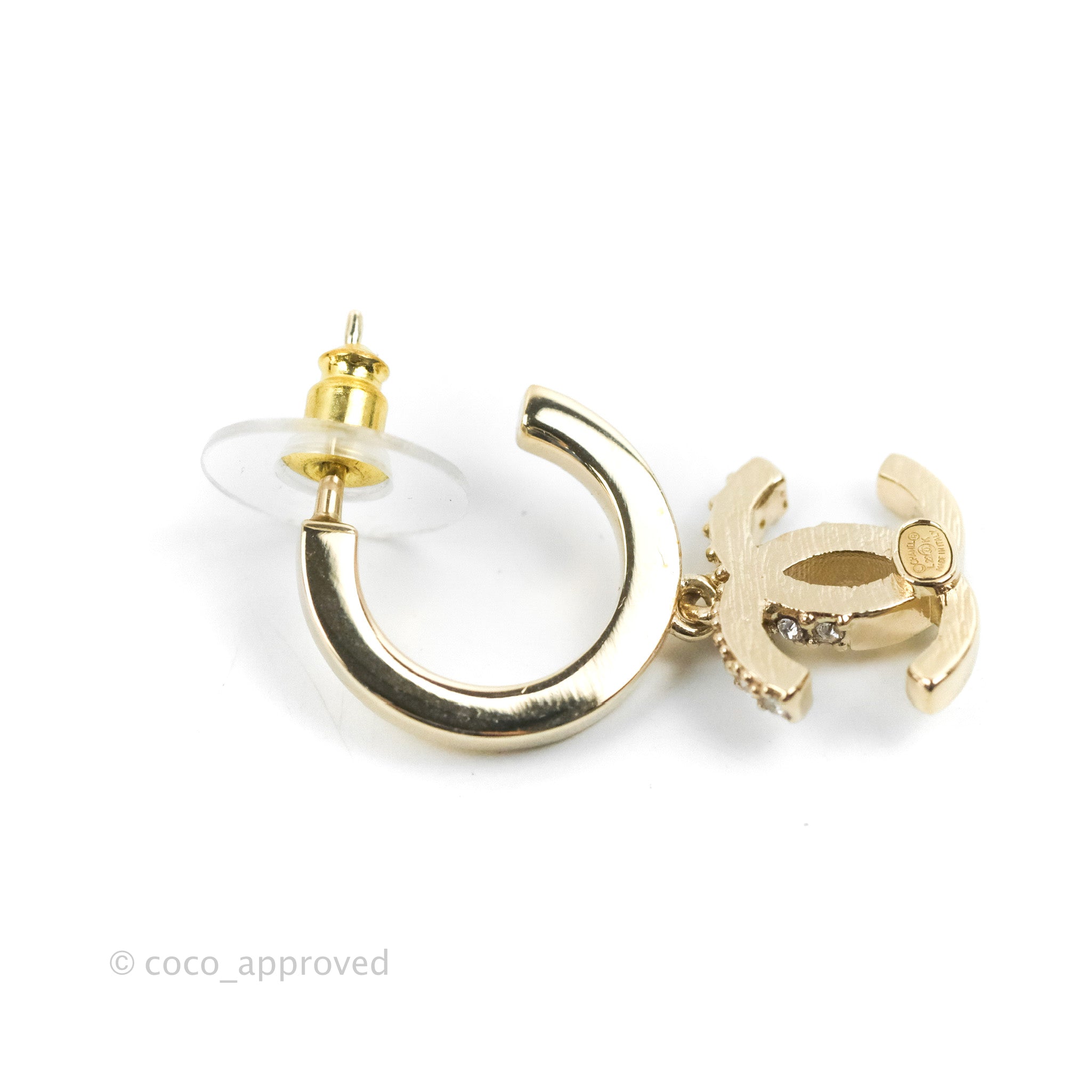 Chanel CC Crystal Hoop Earrings 22K Gold Tone Luxury Fashion Jewelry - Perfect for Parties, Weddings & Special Occasions