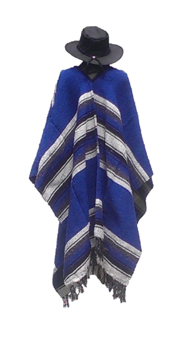 Sharpshooter Clint Eastwood Western Black Cowboy Hat & Blue Poncho Set - Classic Western Costume for Halloween, Cosplay, and Cowboy Themed Parties