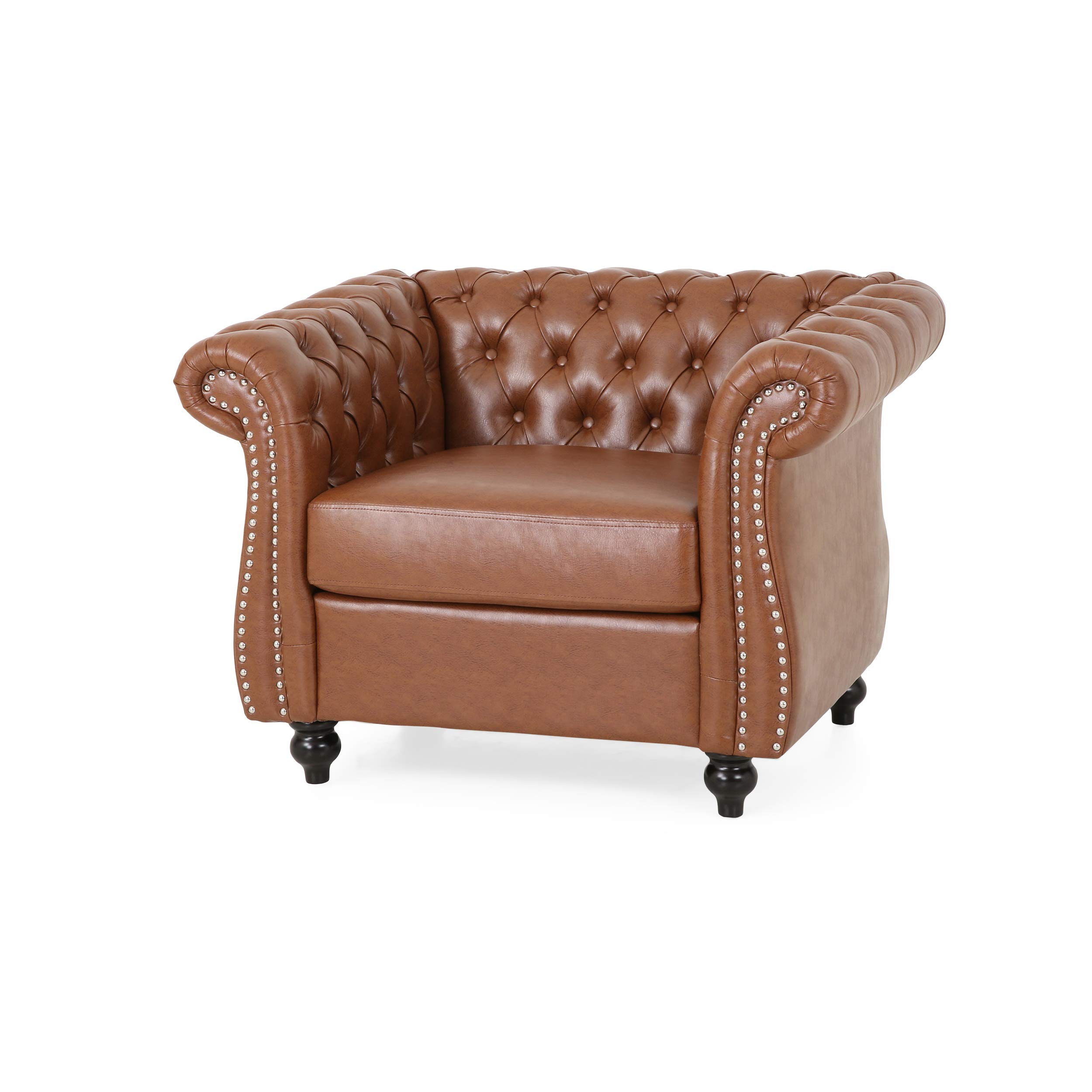 Christopher Knight Home Stephanie Traditional Chesterfield 4-Piece Living Room Set in Cognac & Dark Brown - Perfect for Classic Living Rooms, Offices & Cozy Home Decor