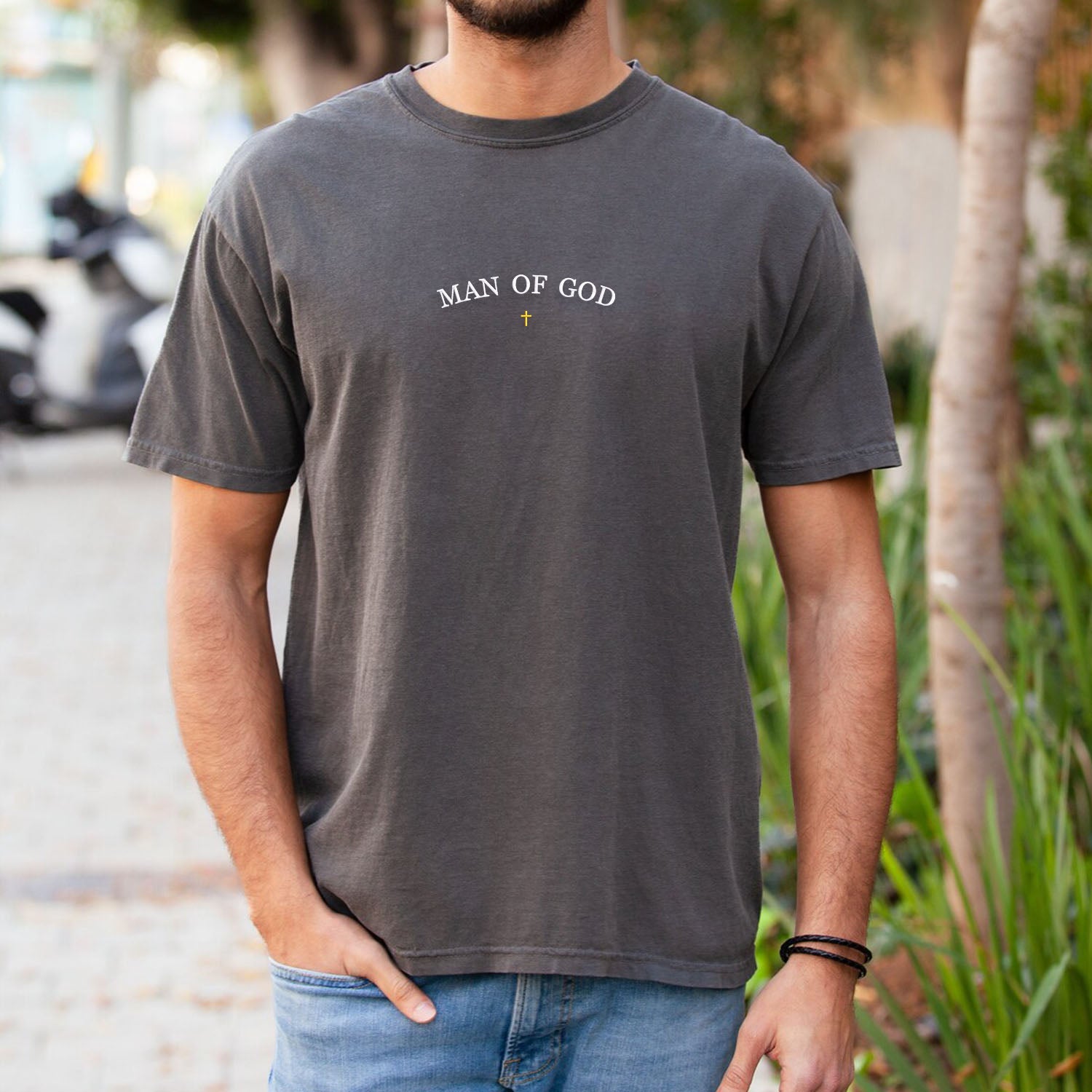 Comfort Color® Embroidered Man of God Sweatshirt - Religious Apparel for Men, Christian Hoodie with Scripture Design - Perfect for Church, Bible Study & Faith-Based Events