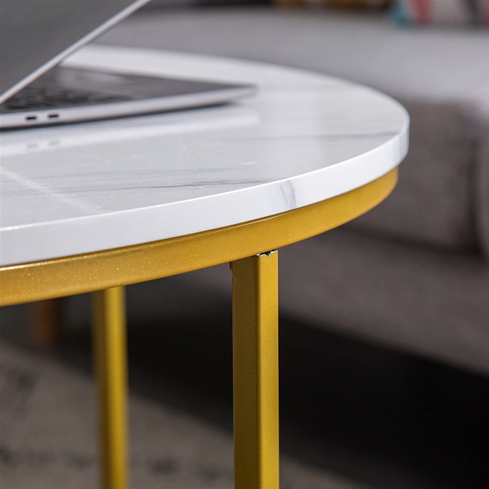 White Marble Round Coffee Table with Golden Metal X-Shaped Base - 35 Inch Modern Living Room Table with Smooth Surface & Cross Foot Design - Perfect for Small Spaces, Apartments & Home Decor (GC983125874)