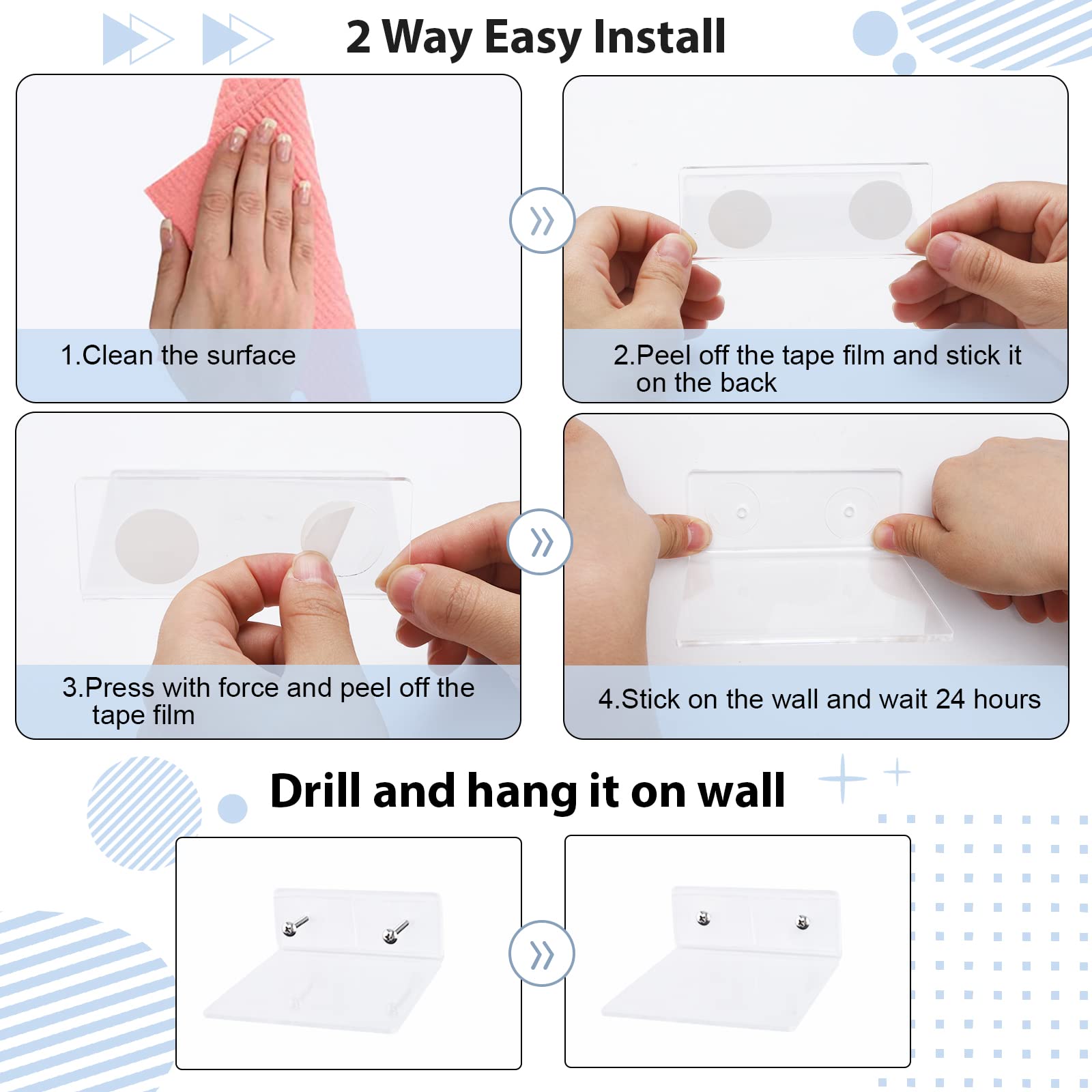 10 Pack Clear Acrylic Floating Shelves - Wall Mounted Display Shelves for Plants, Funko Pop Figures, Toys & Decor | Adhesive & Sturdy for Bedroom, Living Room, Office | Modern Minimalist Shelf Organizer
