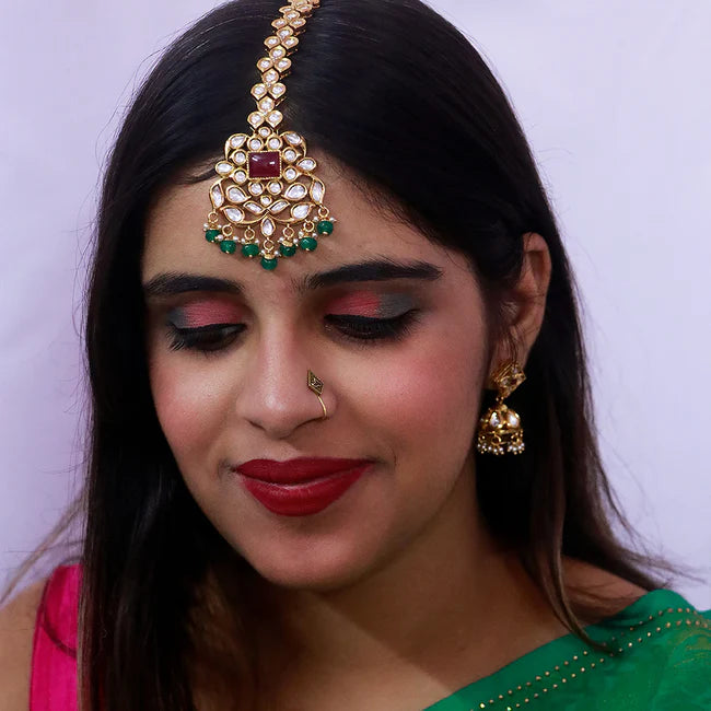 Elegant Gold Plated Royal Kundan Maang Tikka Hair Jewelry (D83) - Perfect for Weddings, Parties & Indian Traditional Events