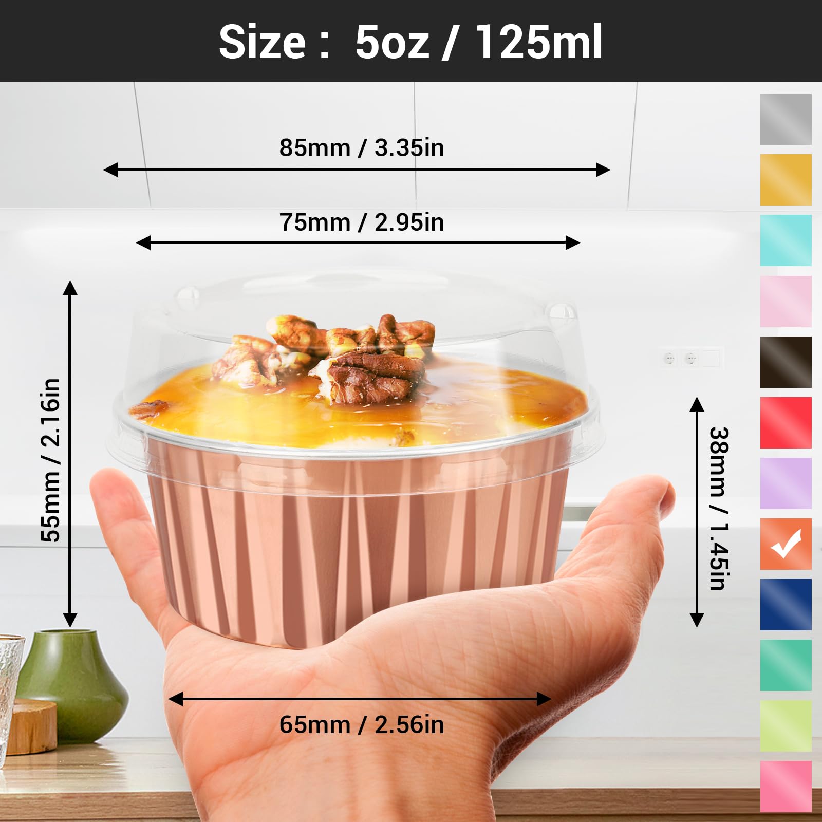 EUSOAR 100-Pack 5oz (125ml) Disposable Aluminum Foil Baking Cups with Lids - Muffin Liners, Cupcake Holders & Creme Brulee Ramekins for Perfect Baking, Party Desserts & Meal Prep
