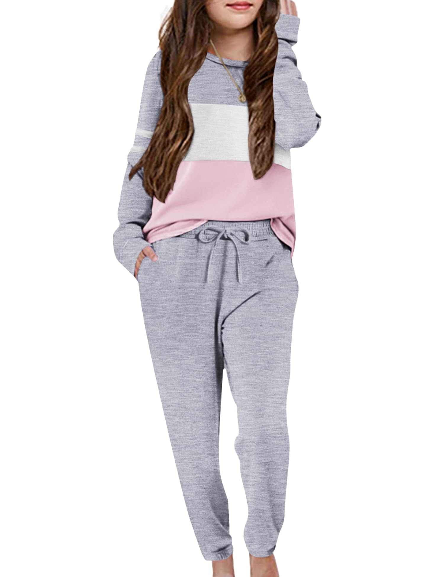 Arshiner Girls' Long Sleeve Color Block Sweatshirt & Lounge Pants Set with Pocket - Cute Matching Outfits for Toddler Girls - Perfect for Playdates, School & Family Photos