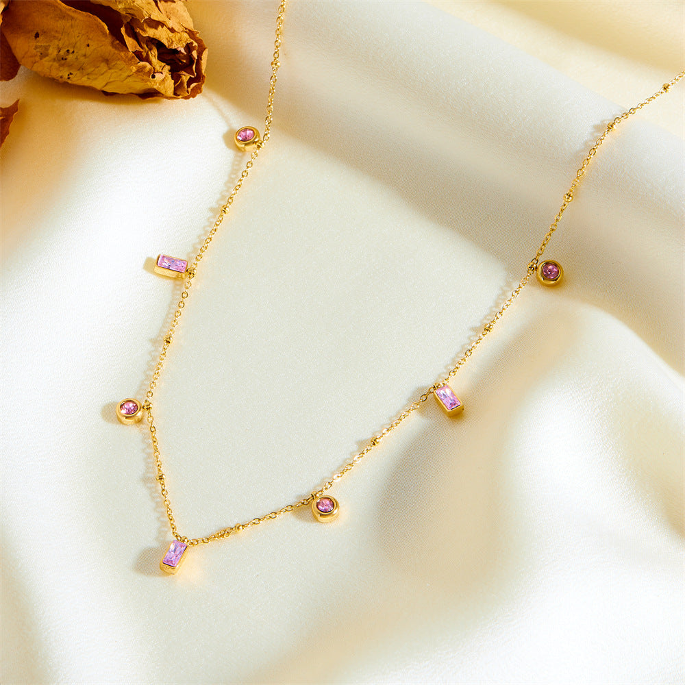 18K Gold Plated Baguette Charm Necklace & Pink Bracelet Set - Elegant Jewelry Gift for Women | Perfect for Valentine's Day, Anniversary & Special Occasions | JDN434