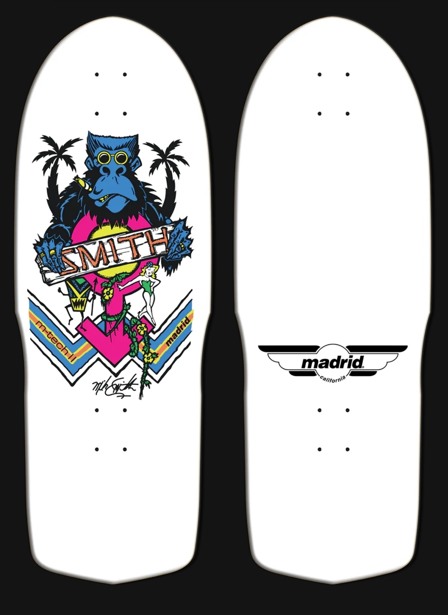 Madrid Mike Smith Ape Reissue Skateboard Deck - White | Pro Skateboard for Street & Park Riding | Perfect for Skaters & Collectors