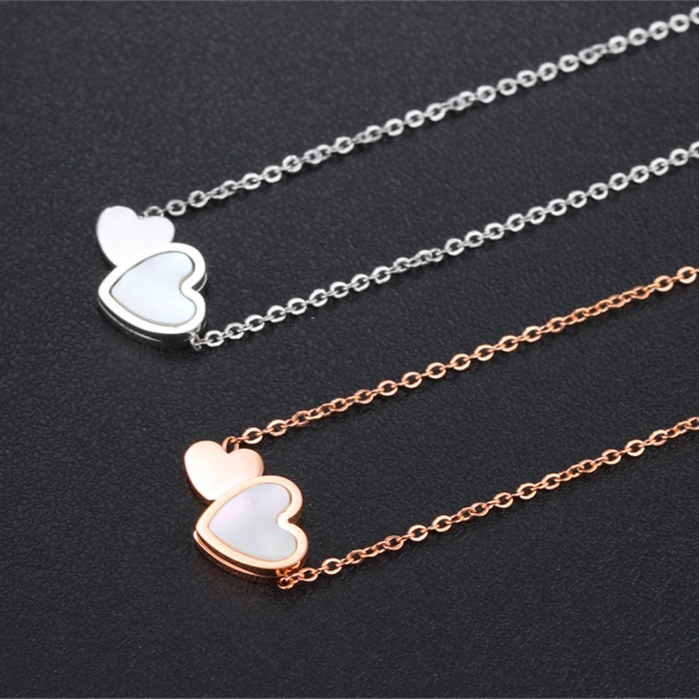 Simple Double Heart Necklace for Women - Elegant Love Pendant Choker in Silver & Rose Gold - Perfect Gift for Anniversary, Valentine's Day & Romantic Occasions