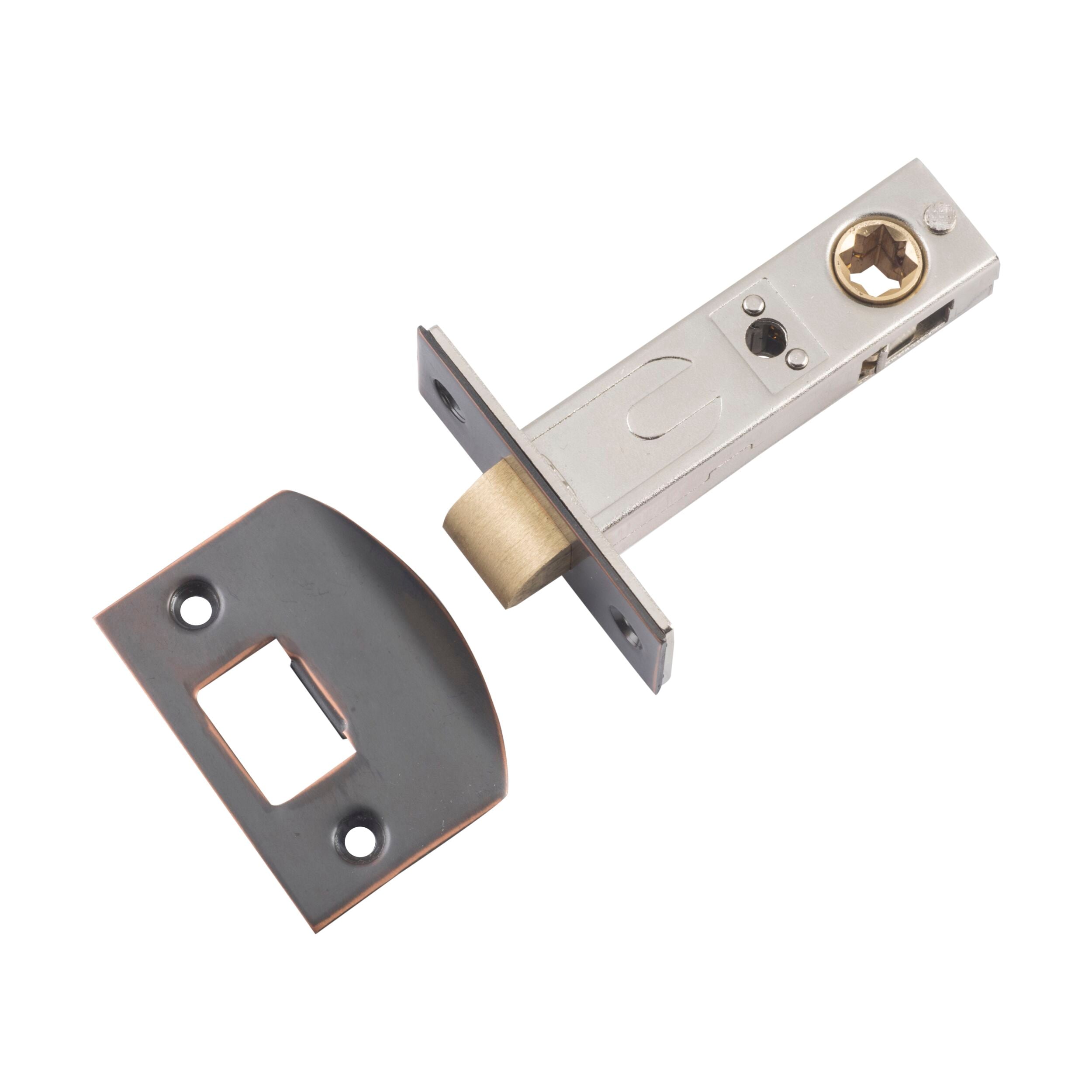 9577 Tube Latch Split Cam 'D' Striker - Antique Copper Finish, 60mm Backset | Ideal for Cabinet Doors, Furniture & Vintage Style Hardware Restoration
