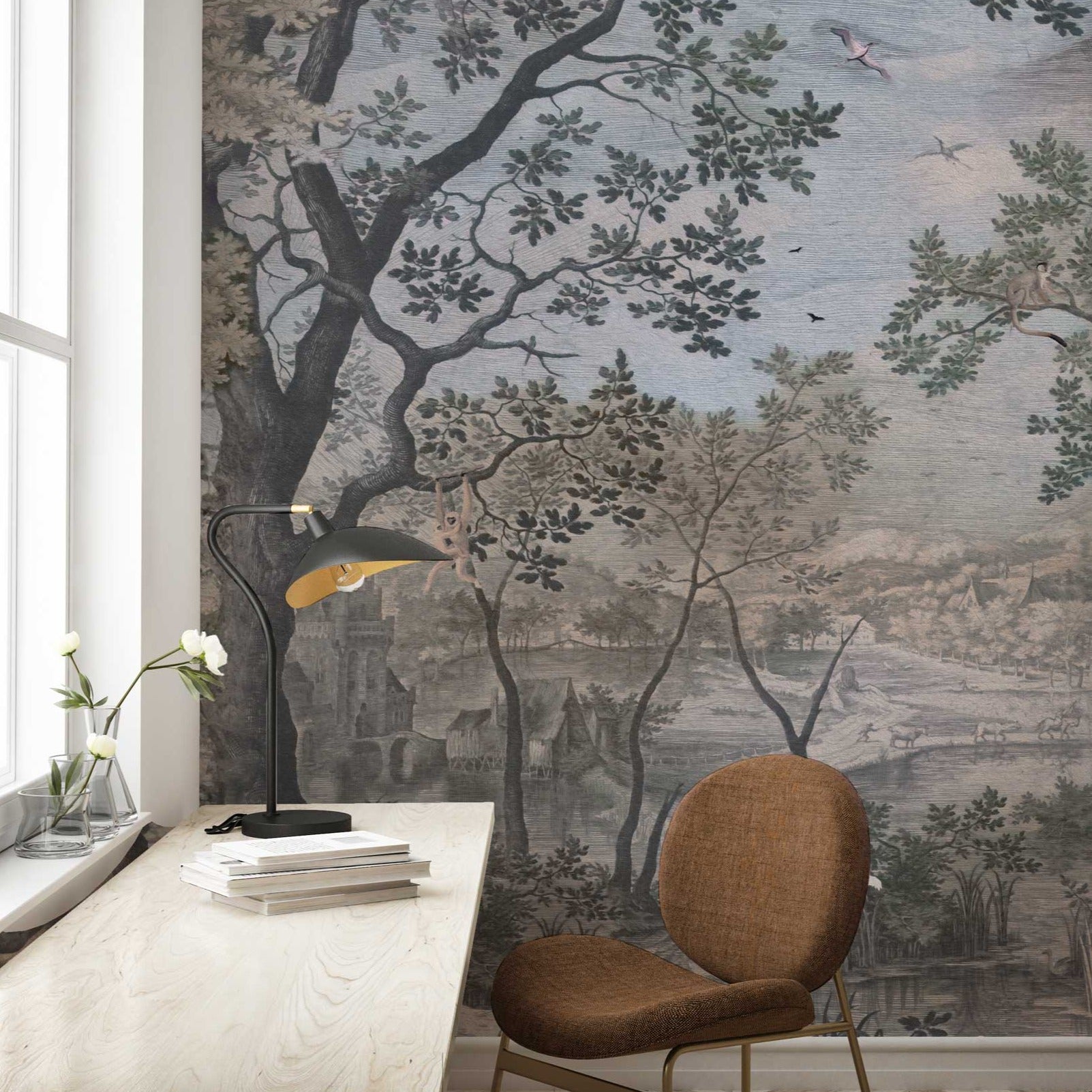 Into the Woods Landscape Wallpaper - Nature Inspired Forest Scenery for Home & Office Decor | Perfect for Living Room, Bedroom, or Study