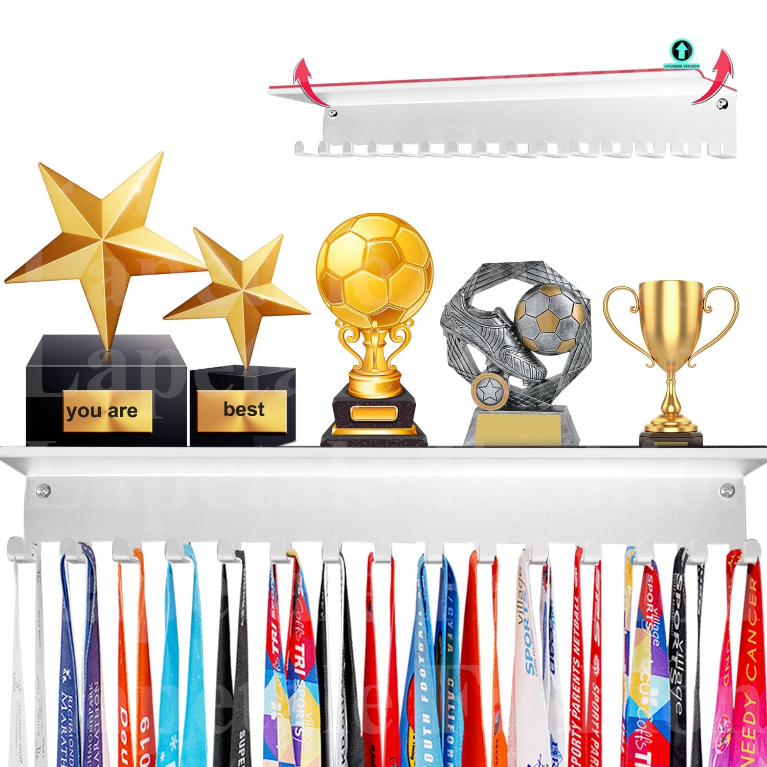 Non-Slip Trophy Shelf - 16 Inch Wall Mounted Medal Display Holder for Sports Awards, Trophies & Medals | Perfect for Gym, Race, Soccer, Swimming | Durable Wall Hanger for Gymnastics Awards & Competition Prizes