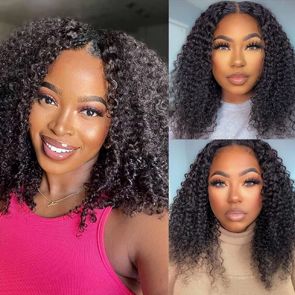 V Part Wig Human Hair Kinky Curly 20 Inch - Glueless No Leave Out U Part Wigs for Black Women | 180% Density Natural Black Human Hair Wigs | Perfect for Daily Wear, Parties & Protective Styling