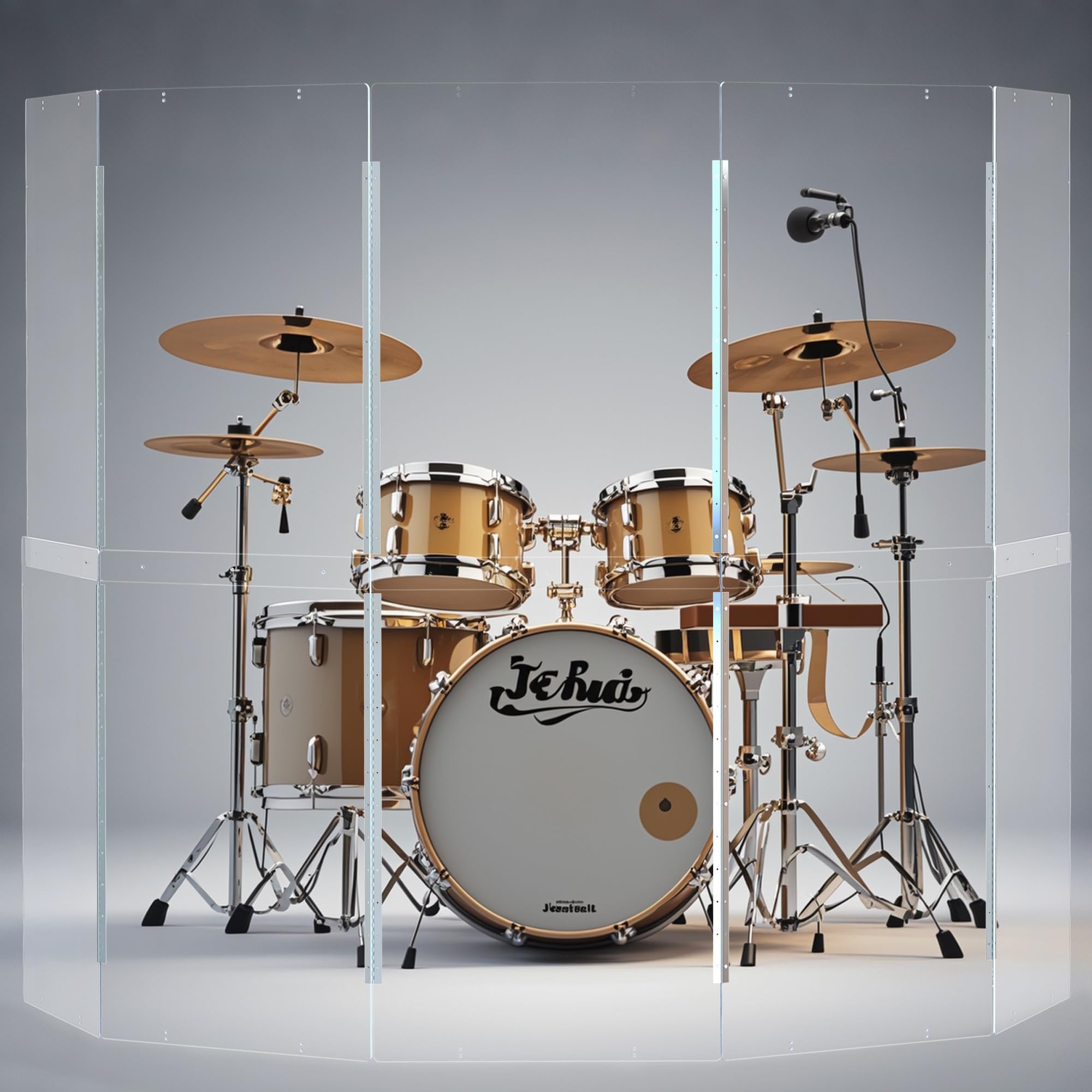 5-Panel Portable Drum Shield 2ft x 5ft - Acrylic Sound Screen with Full-Length Stainless Steel Hinges | Drum Cage for Live Performances, Church Worship & Studio Recording | Noise Reduction for Drum Sets & Practice Sessions