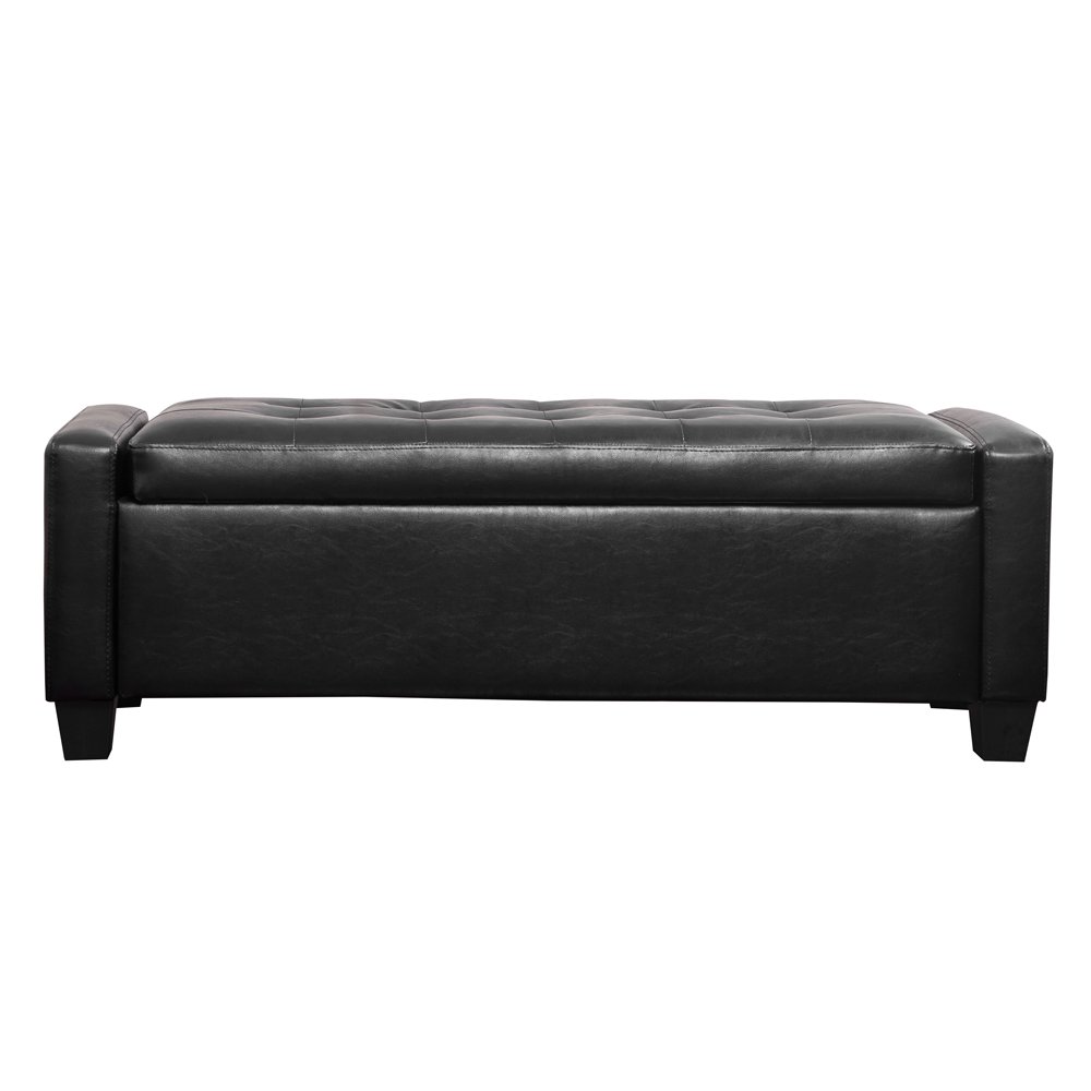 U-MAX Black Faux Leather Storage Ottoman Bench with Foldable Design - Perfect for Living Room, Bedroom & Entryway Organization