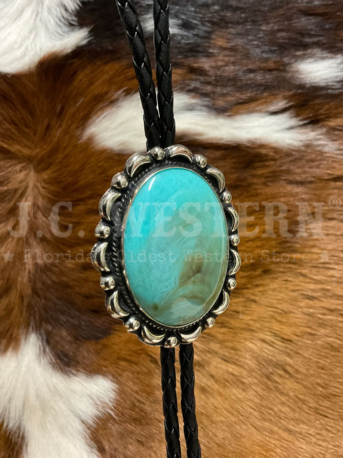 Fashionwest AC53T Large Oval Stone Western Bolo Tie Turquoise - Stylish Cowboy Necklace for Men & Women - Perfect for Western Parties, Rodeos, and Country Music Events