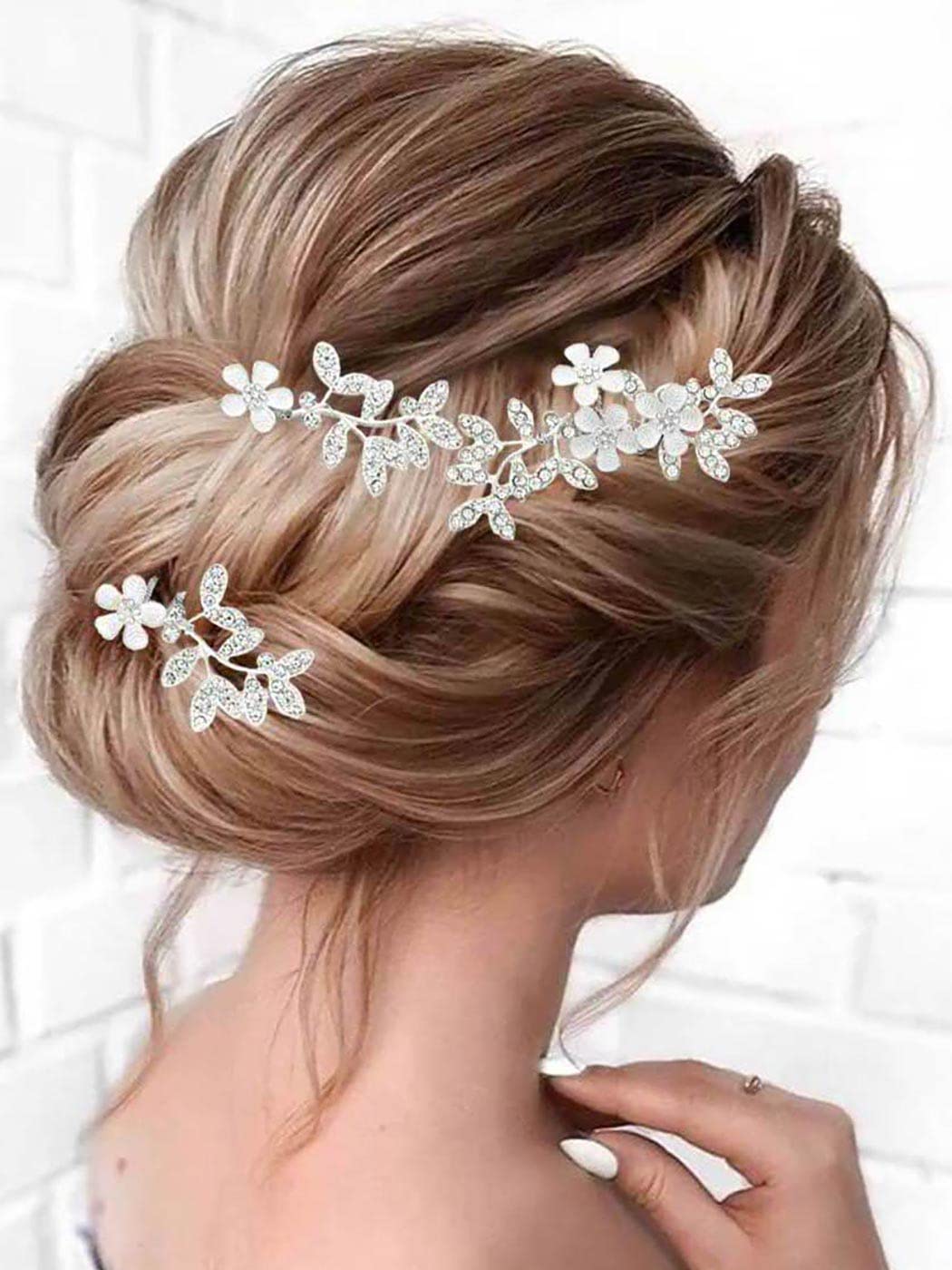 Elegant Silver Flower Bridal Hair Pins with Leaf Design - Pack of 3 | Wedding Hair Accessories for Women & Girls | Perfect for Brides, Bridesmaids & Special Occasions