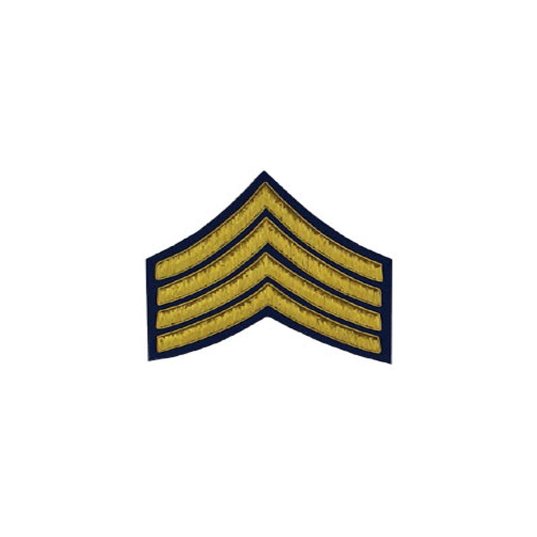 4 Stripe Chevrons Badge Gold Bullion On Blue - Military Insignia & Collectible Patch for Uniforms, Hats, Jackets & DIY Crafts
