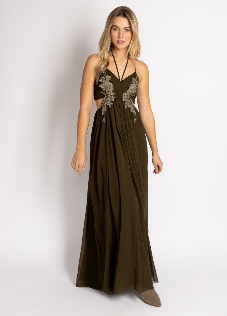 Deep Moss Mari Dress - Elegant Women's Flowy Maxi Dress for Casual Wear, Date Night & Summer Outfits