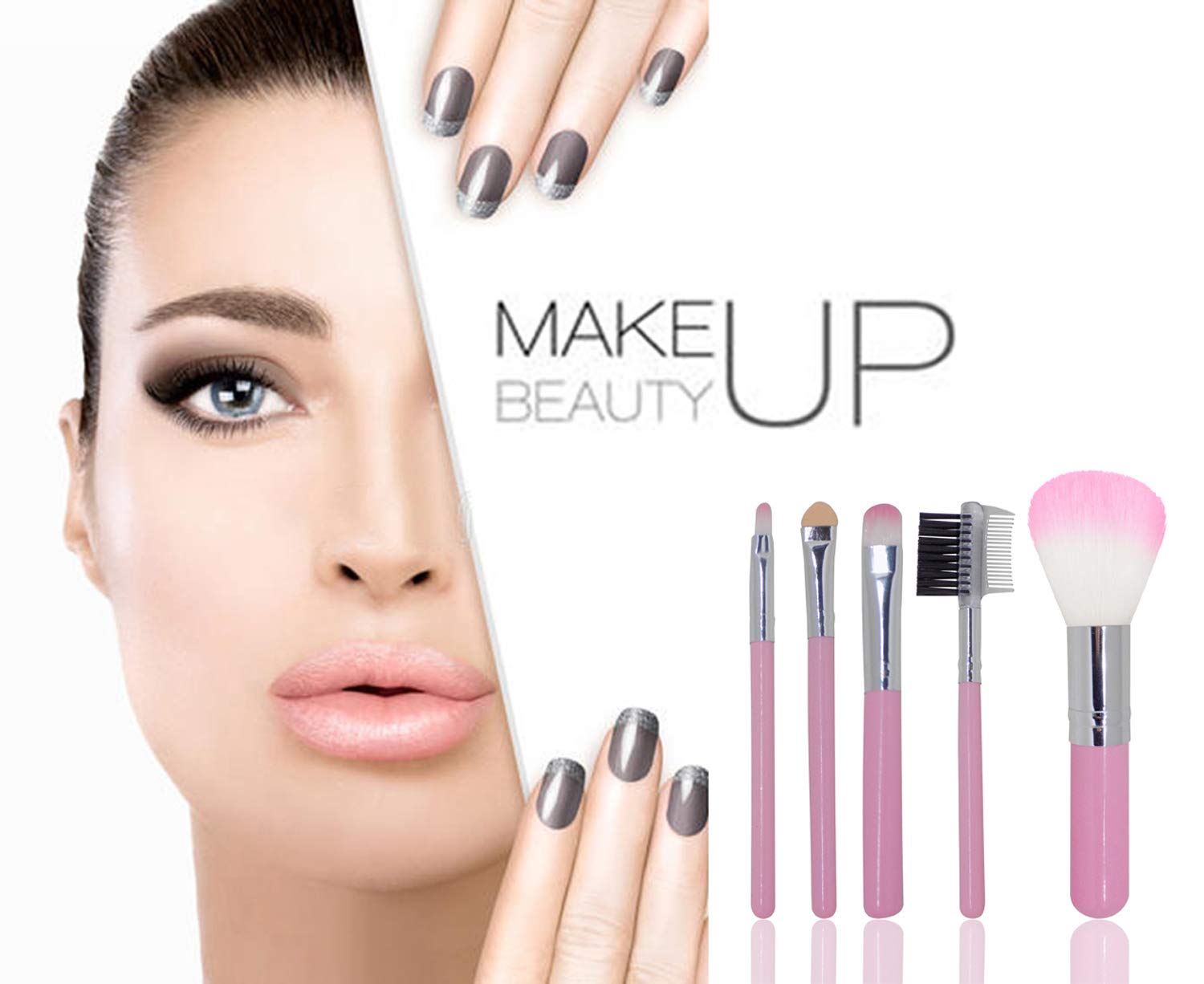 Premium 5-Piece Makeup Brush Set for Women & Girls - Soft Bristles for Flawless Foundation, Blending & Contouring - Ideal for Home & Salon Use - 20g Travel-Friendly Kit
