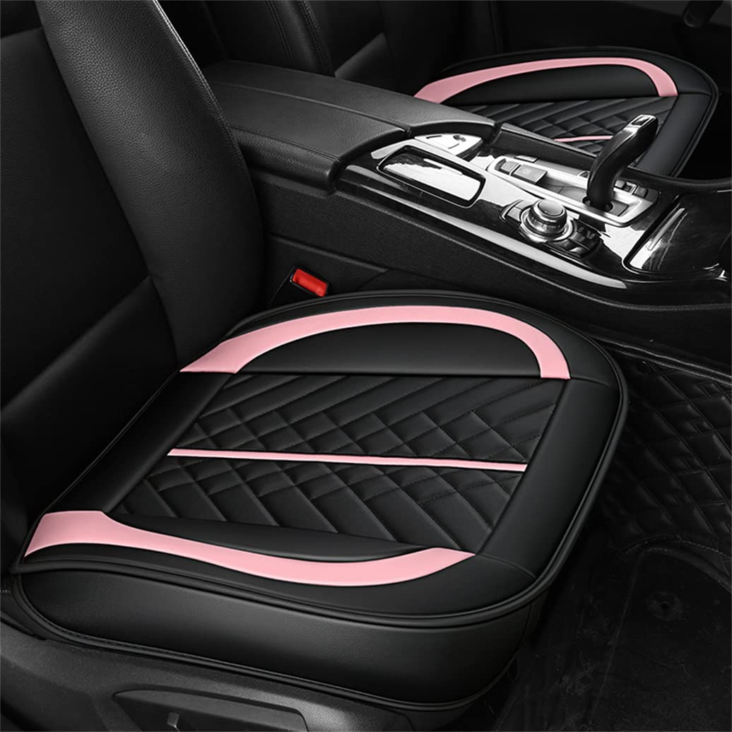 Premium Eco-Friendly Leather Car Seat Cover - Anti-Slip, Wrap-Around Design Fits 98% Vehicles (Black & Pink) | Front Seat Cushion Protector for Luxury Cars, SUVs & Trucks | Perfect for Commuting, Road Trips & Family Travel