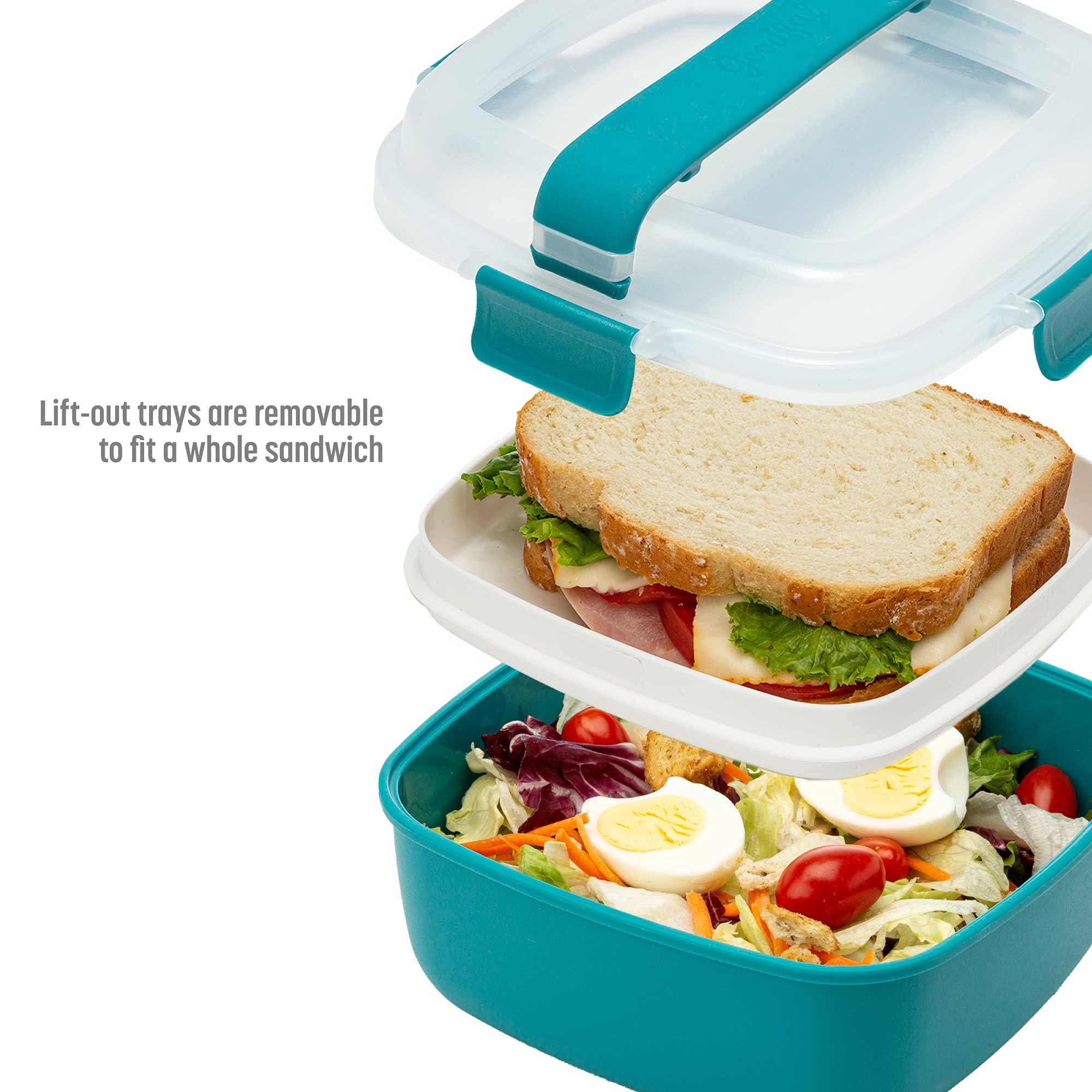 Goodful Stackable Bento Lunch Box - 56oz Leak-Proof Food Storage Container with Removable Compartments | BPA-Free Meal Prep for Sandwiches, Snacks & Salad Toppings | Perfect for Office, School & Picnics
