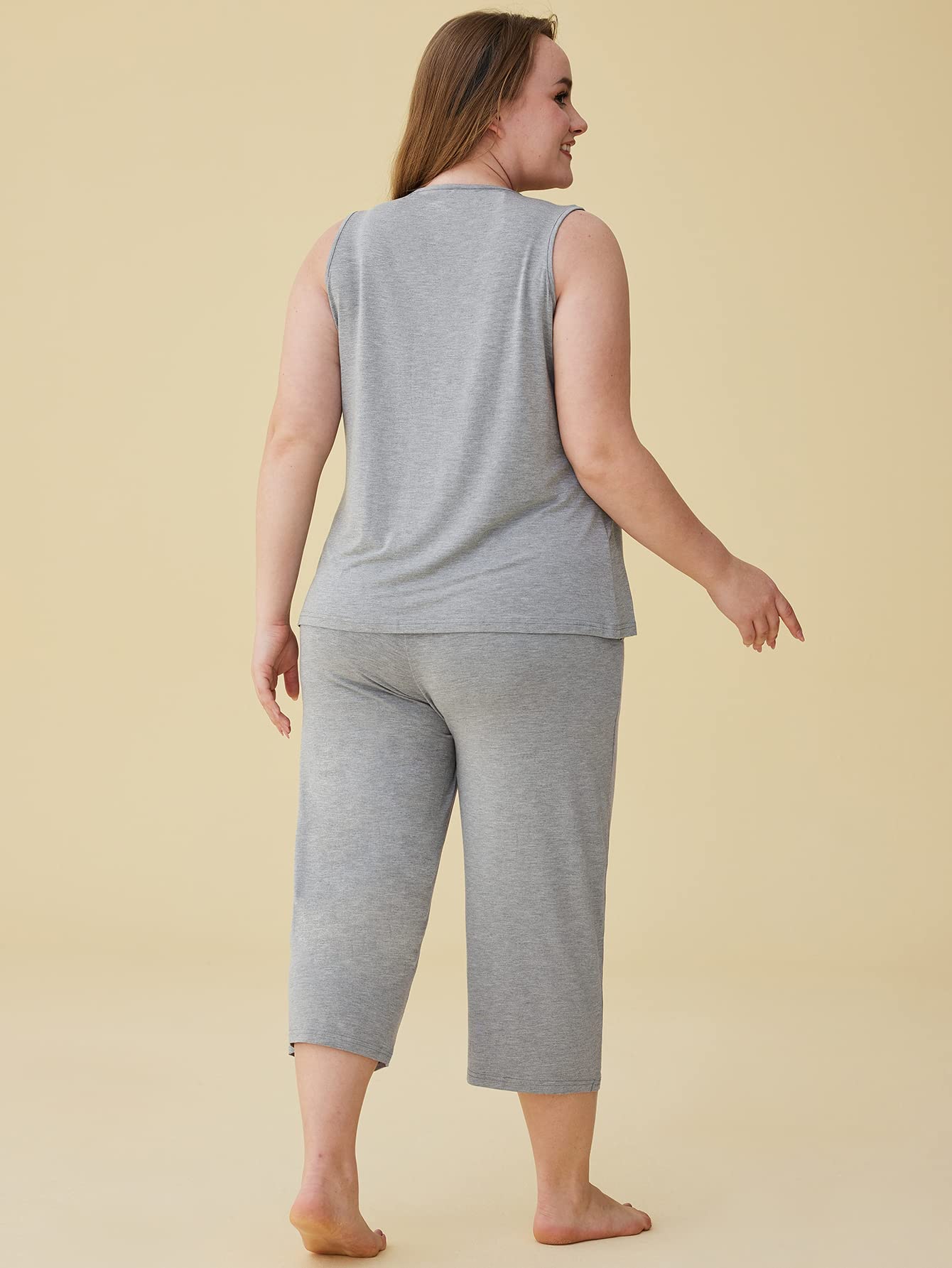 Latuza Women's Summer Pleated Tank Top & Capri Pajama Set - Soft Sleepwear for Hot Weather, Lounge Wear, Nightwear, Vacation Outfit