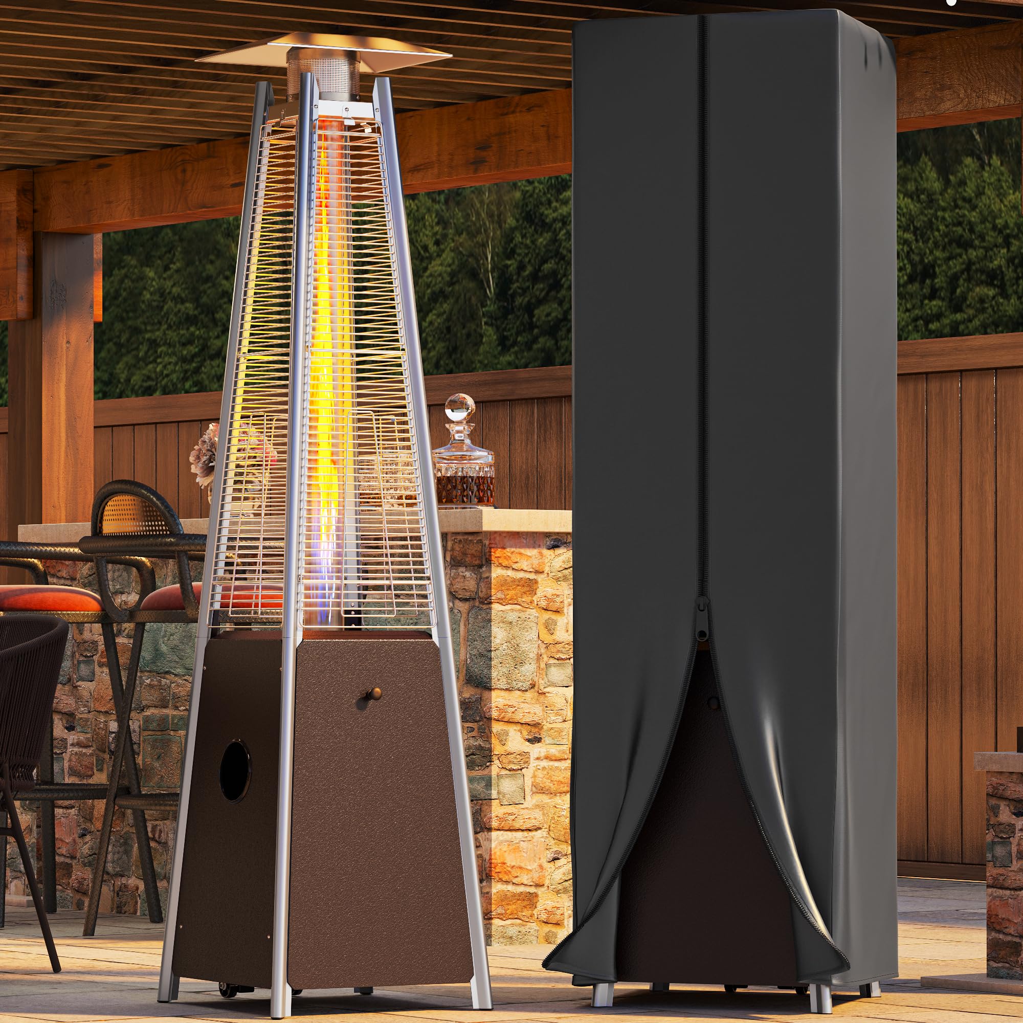 YITAHOME 48,000 BTU Bronze Pyramid Patio Heater with Quartz Glass Tube, Cover & Wheels - Outdoor Propane Heater for Patio, Backyard, Garden, Restaurant, Poolside & Camping