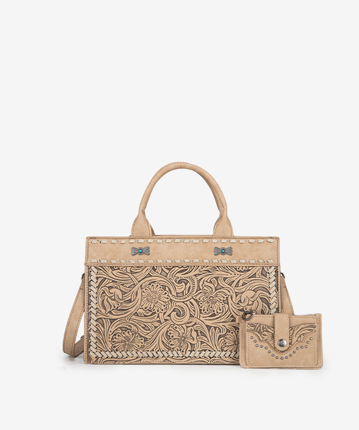 Montana West Floral Tooled Leather Tote Bag Set for Women - Stylish Handbag for Work, Travel & Everyday Use