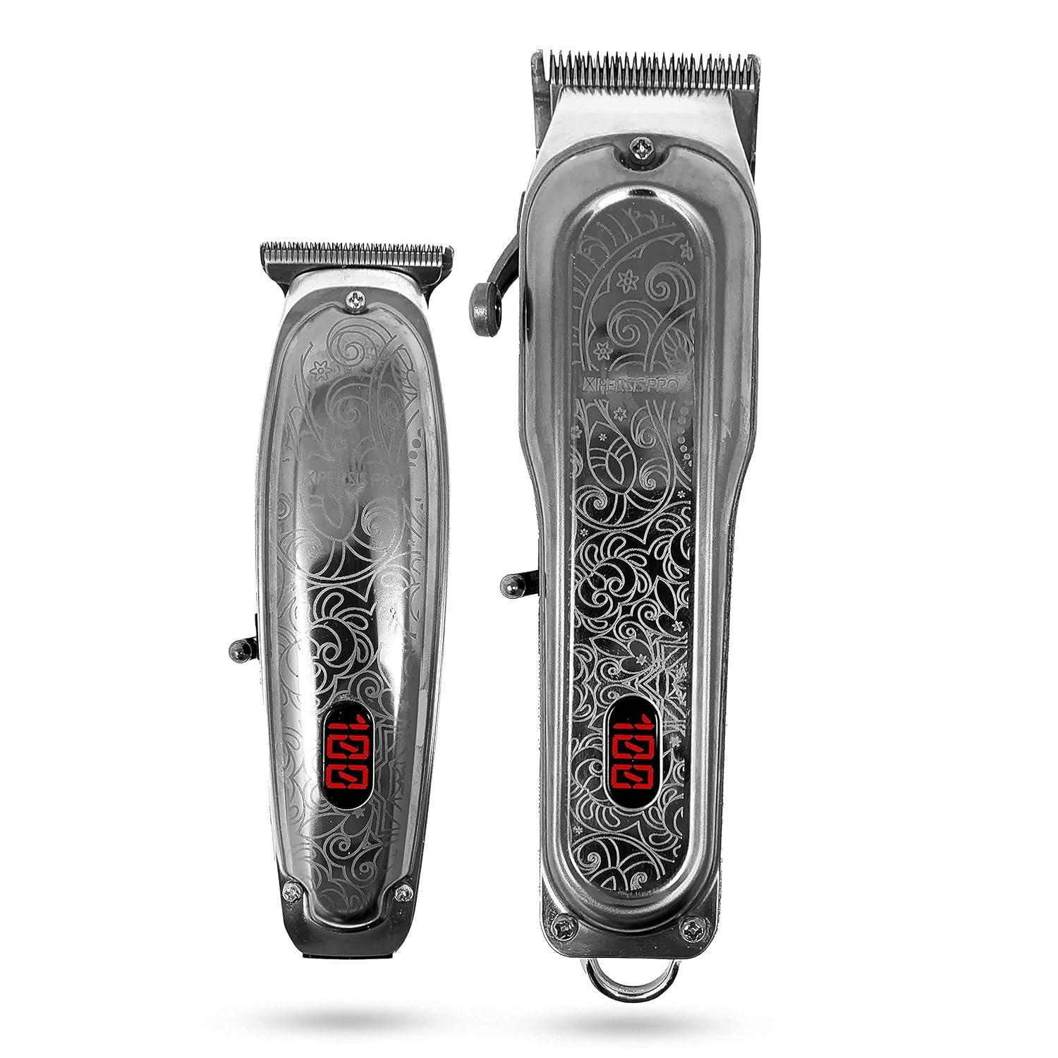Professional Cordless Hair Clipper & Trimmer Set for Men & Barbers - Electric Shaver with Sharp Blades, Silver & Blue (Home Grooming, Salon Use, Travel-Friendly)