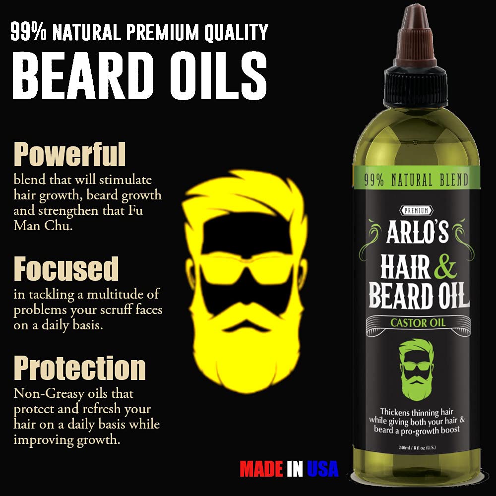 Arlo's 8 oz Hair & Beard Growth Oil with Castor Oil - Natural Moisturizer for Men's Facial Hair, Mustache & Scalp Care | Perfect for Daily Grooming & Styling Routine