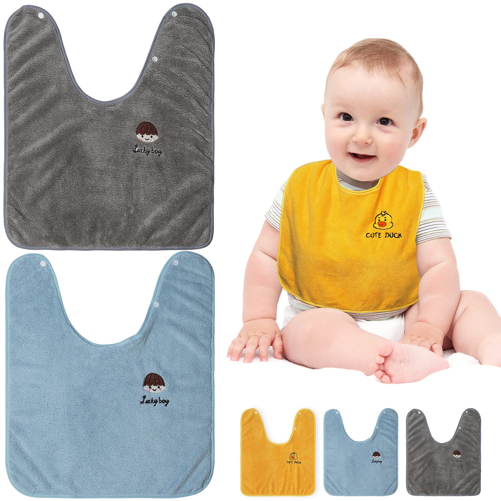 3 Pack Waterproof Baby Bibs for Girls & Boys - Soft Towel Toddler Bibs for 1-3 Years | Ideal for Mealtime, Feeding & Messy Play