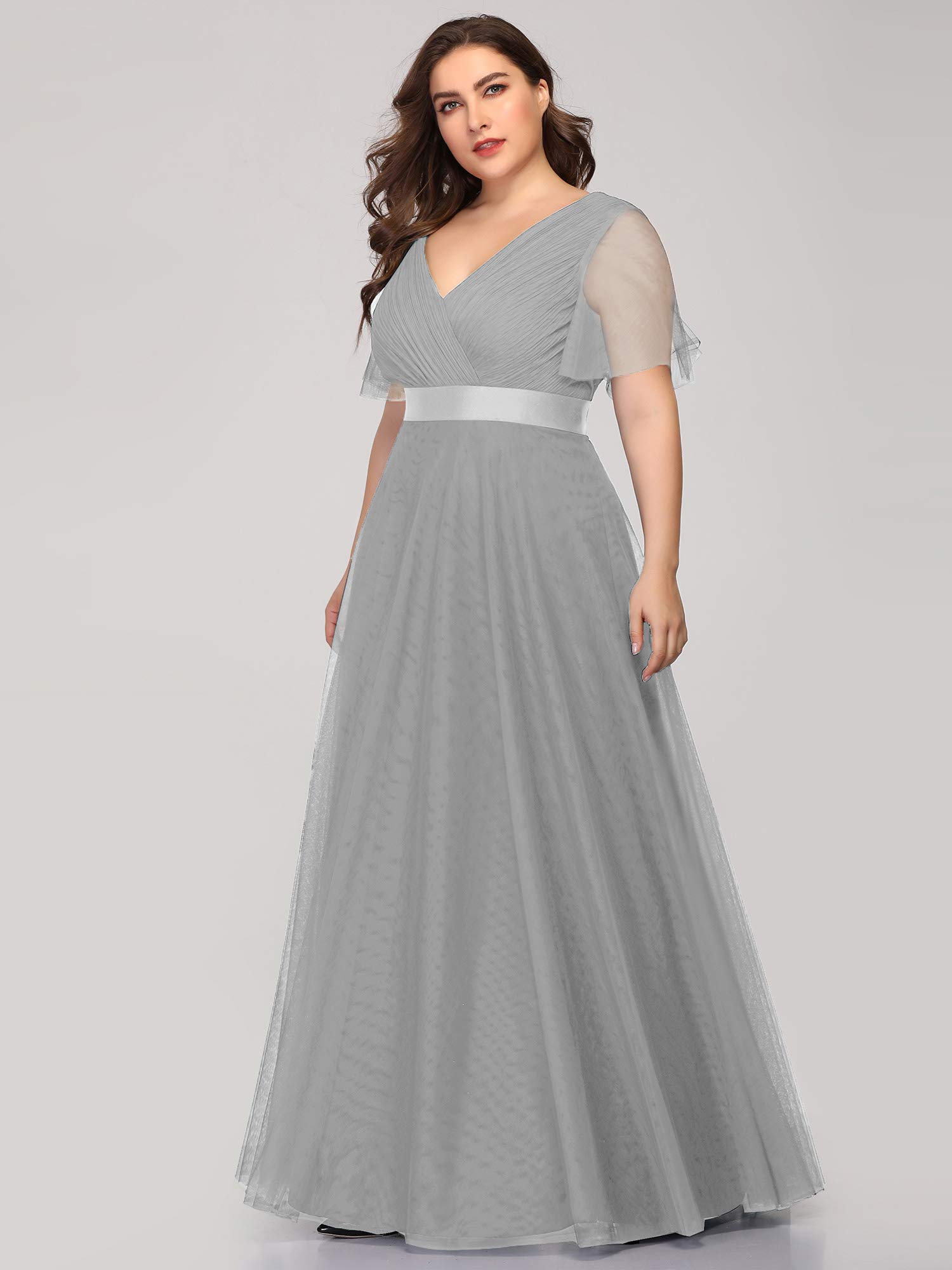 Ever-Pretty Women's Plus Size Evening Dress - Double V-Neck Empire Waist Front Wrap Gown for Special Occasions, Prom, Wedding Guest & Cocktail Party | Style 07962