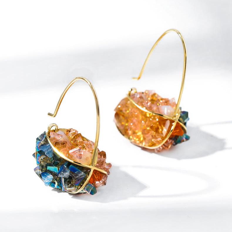 Luxury Two-Tone Crystal Hoop Wire Earrings for Women - Elegant Gold & Silver Dangle Earrings | HE11523 | Perfect for Parties, Weddings & Special Occasions