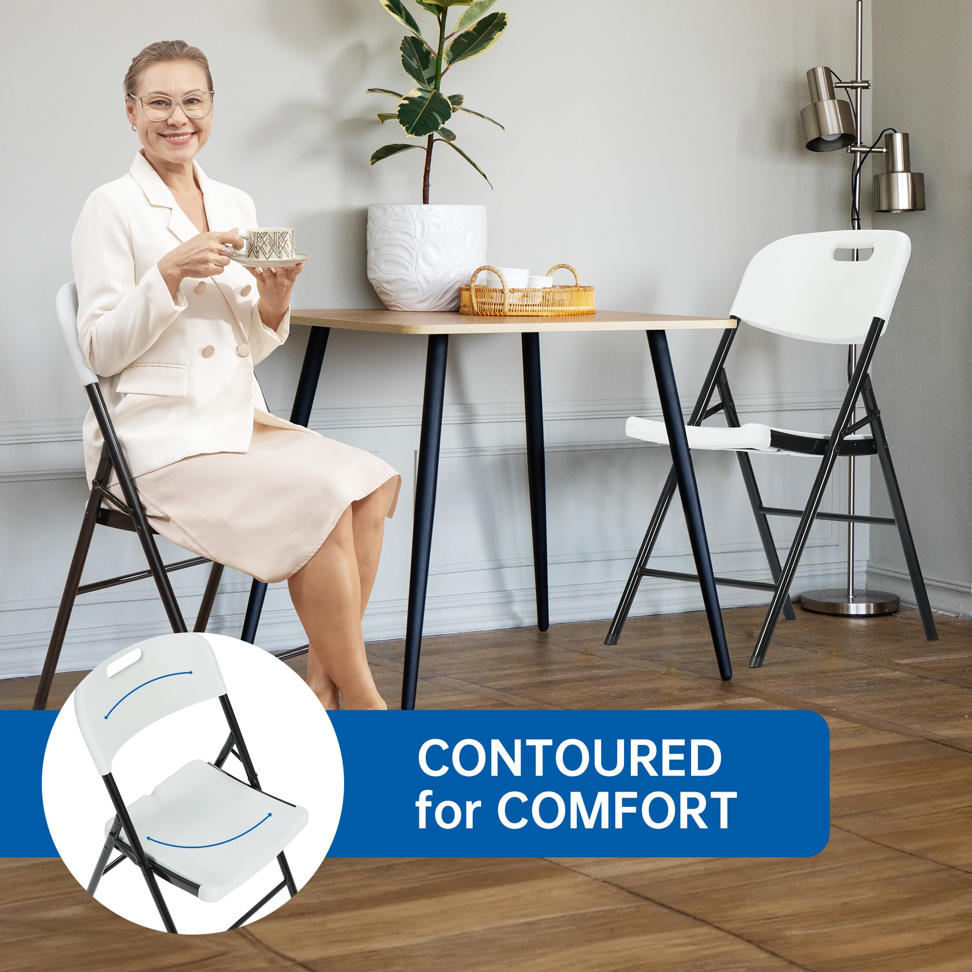 10 Pack Heavy Duty 800 LBS Capacity White Folding Chairs - Commercial Grade Stackable Chairs for Weddings, Parties, Banquets & Outdoor Events - Durable Foldable Chairs for Home, Office & Church Use