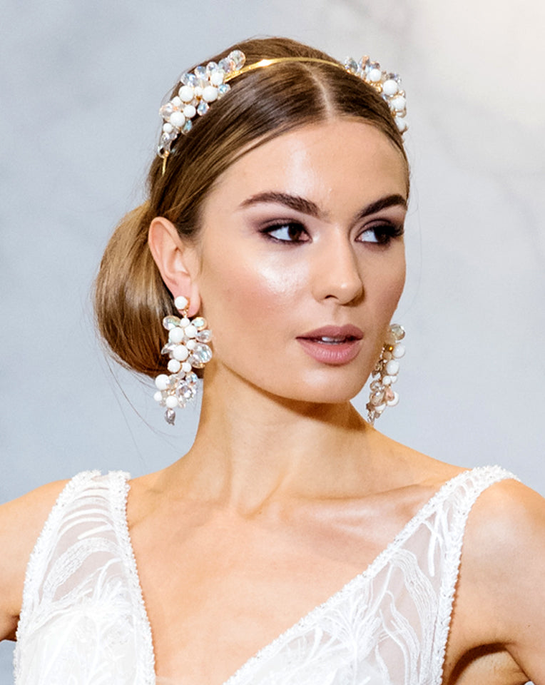 Exquisite Bridal Earrings with Pearl and Crystal Cluster – Elegant Wedding Jewelry by Kezani | Perfect for Brides, Bridesmaids, and Formal Occasions