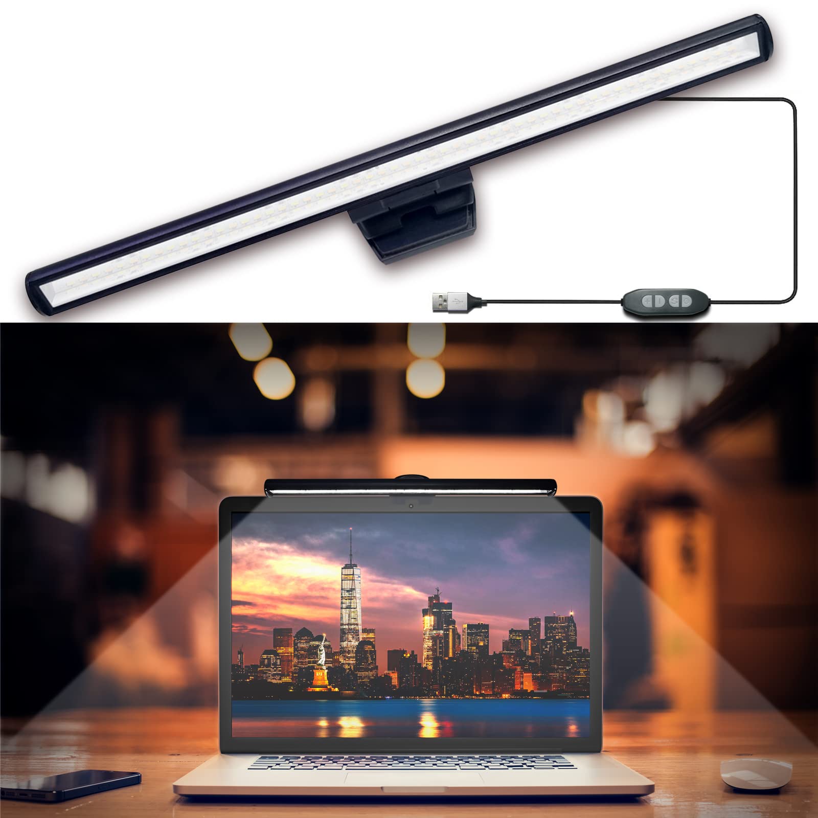 Eye-Caring Monitor Light Bar for Laptop - Adjustable Brightness & Color Temperature LED Reading Lamp, Anti-Glare Screen Lighting for Workspace, Study and Night Reading - Space Saving Design for Desks