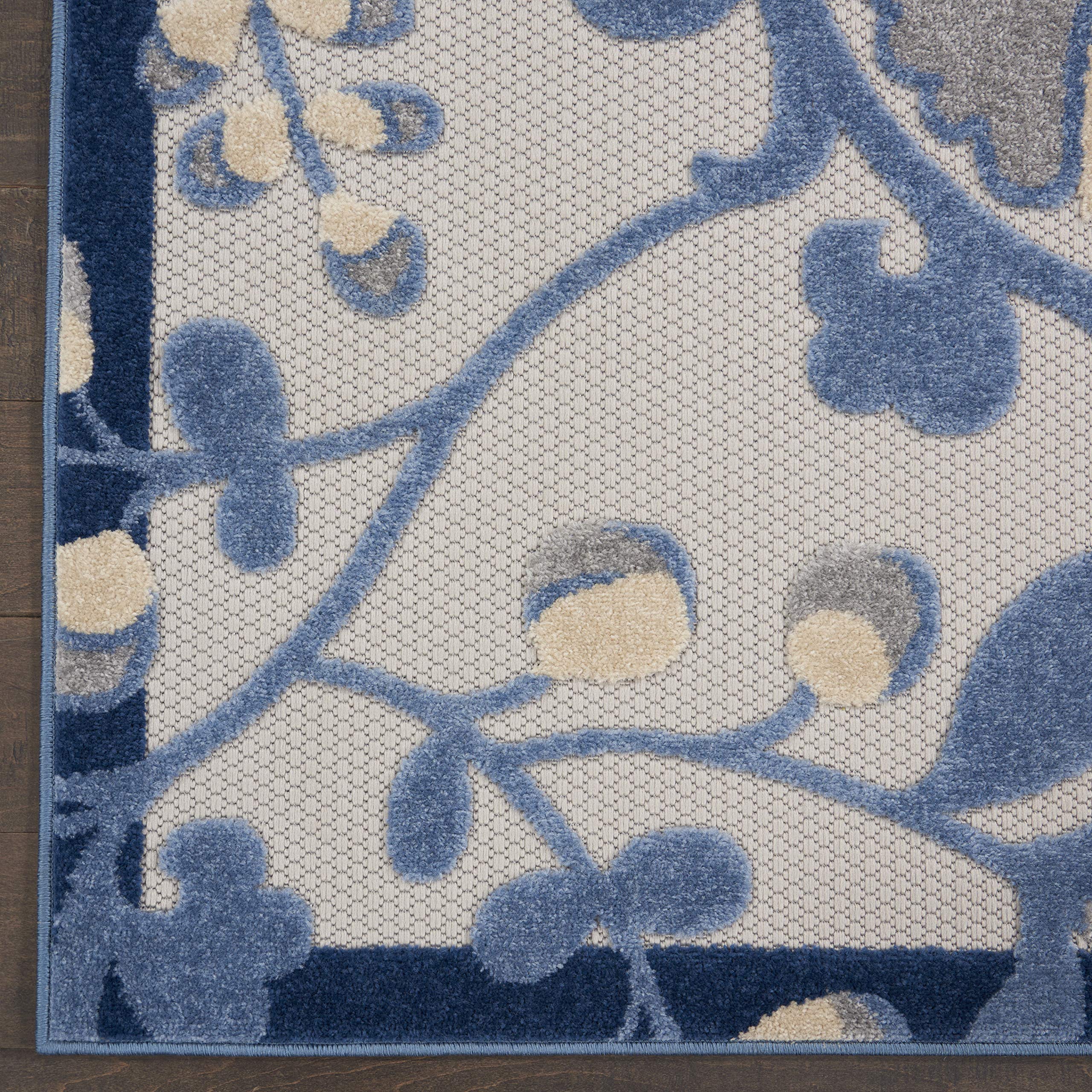 Nourison Aloha Indoor/Outdoor 6' x 9' Area Rug - Blue & Grey, Easy to Clean, Non-Shedding for Bedroom, Living Room, Dining Room | Perfect for Backyard, Deck & Patio Use (6x9)