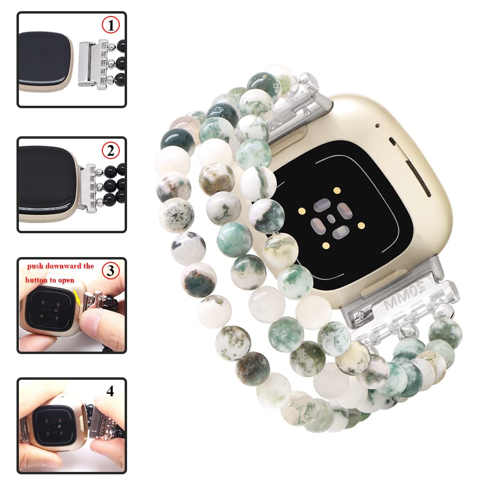 Fitbit Versa 3/4 & Sense 2 Bands - Beaded Gemstone Bracelets for Women & Men | Workout & Daily Wear