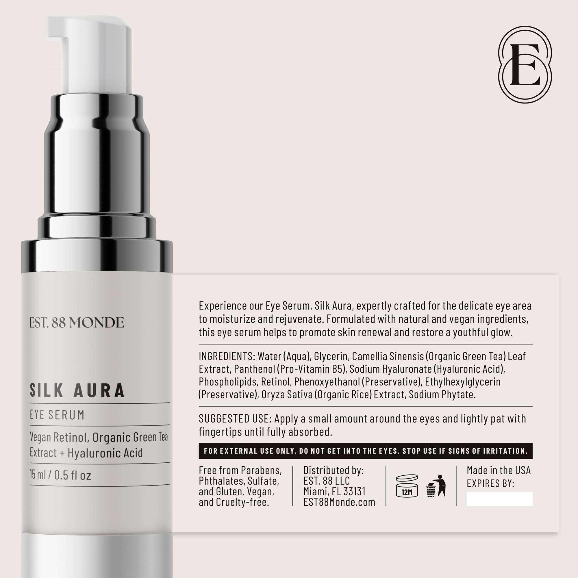 EST. 88 Monde Silk Renew Face Moisturizer 1.7 Fl. Oz, Silk Glow Face Serum 1.7 Fl. Oz & Silk Aura Eye Serum 0.5 Fl. Oz Skincare Bundle - Hydrating Anti-Aging Trio with Argan Oil, Hyaluronic Acid & Vegan Retinol for Dry, Sensitive & Mature Skin - Day & Night Routine Essentials