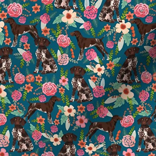 German Pointer Floral Dog Blue Floral Navy Pet Portrait Printed Minky Fabric - Fat Quarter for Sewing Baby Blankets, Quilt Backing & Plush Projects - Perfect for DIY Crafts, Nursery Decor & Pet Lovers Gifts